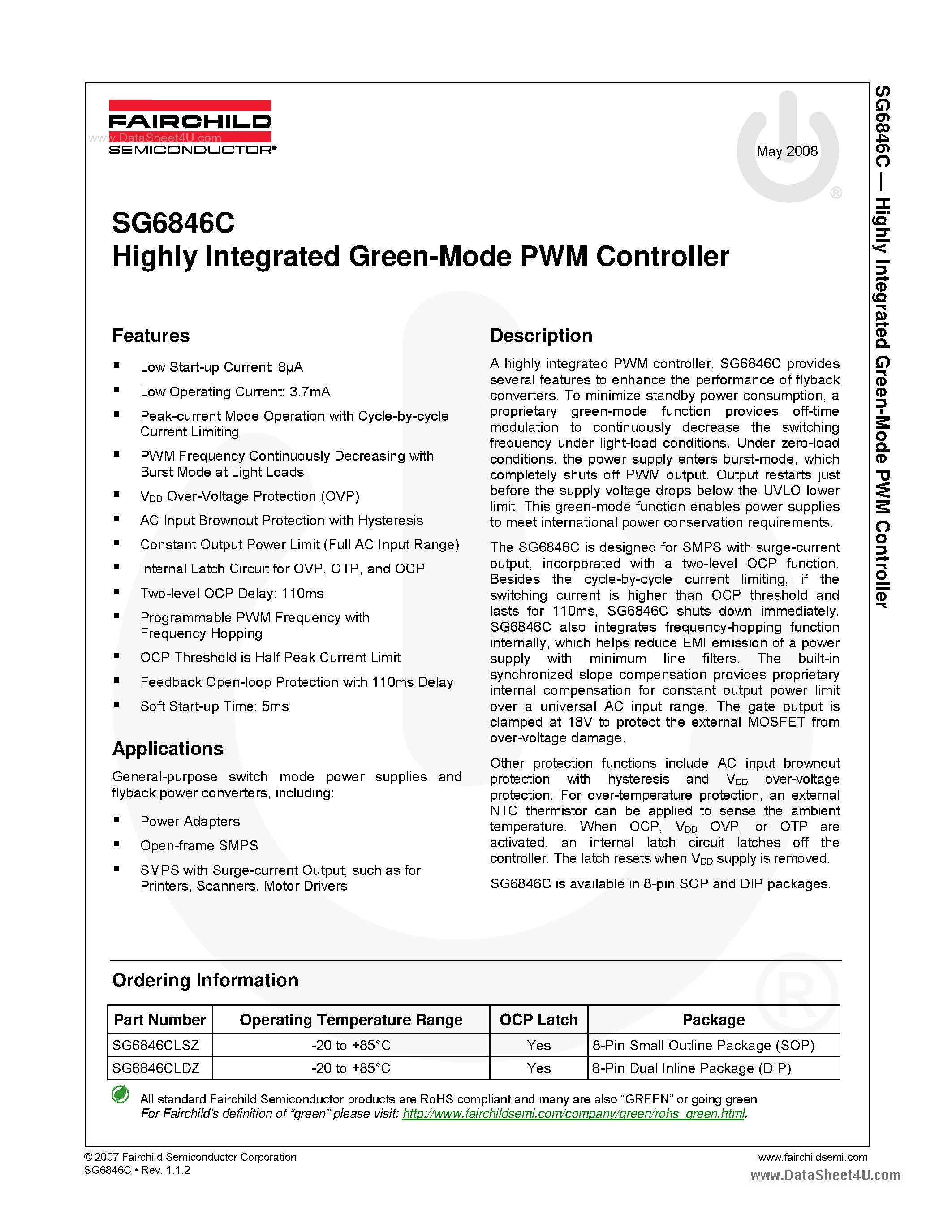 Datasheet SG6846C - Highly Integrated Green-Mode PWM Controller page 1