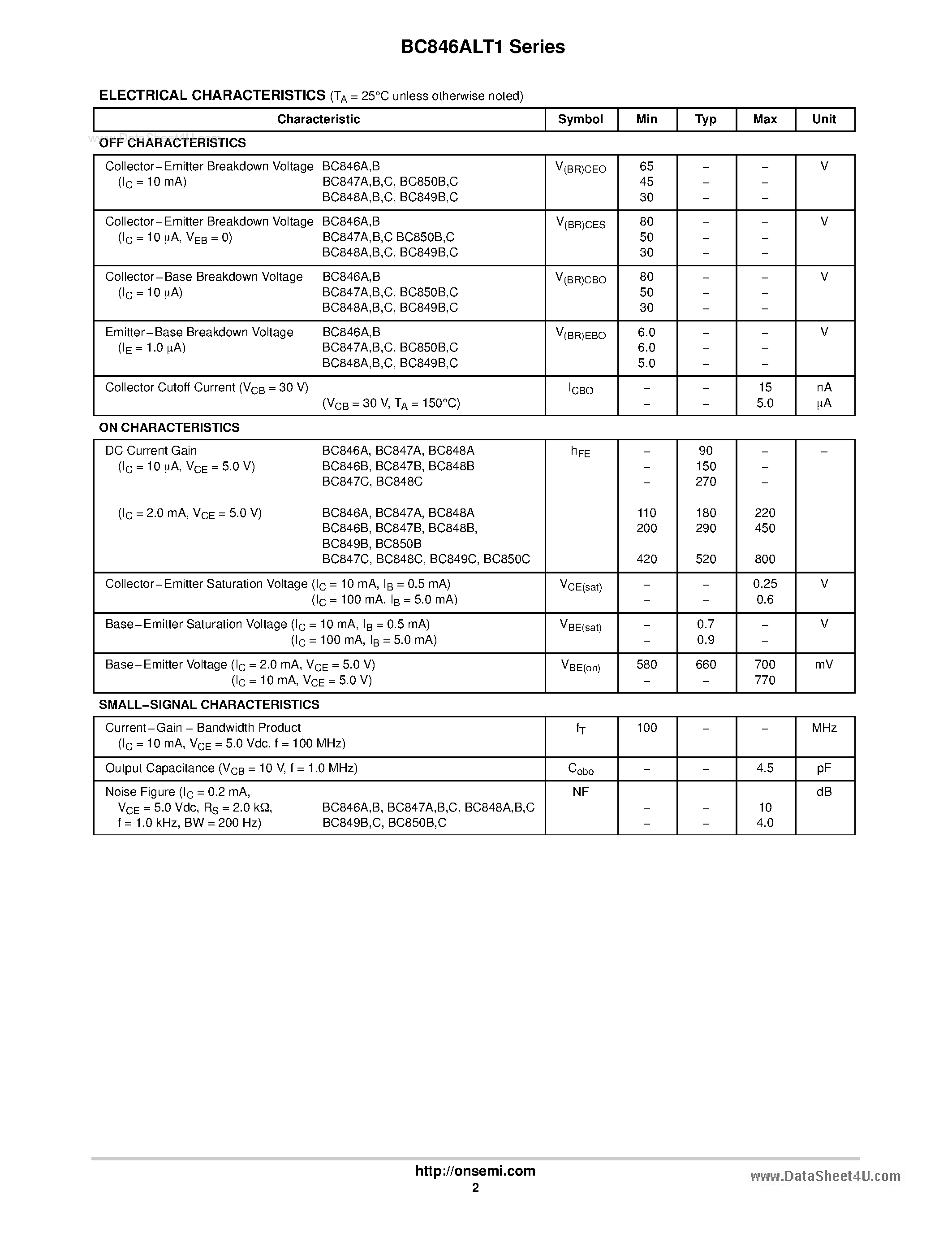 Даташит BC846ALT1 - General Purpose Transistors страница 2