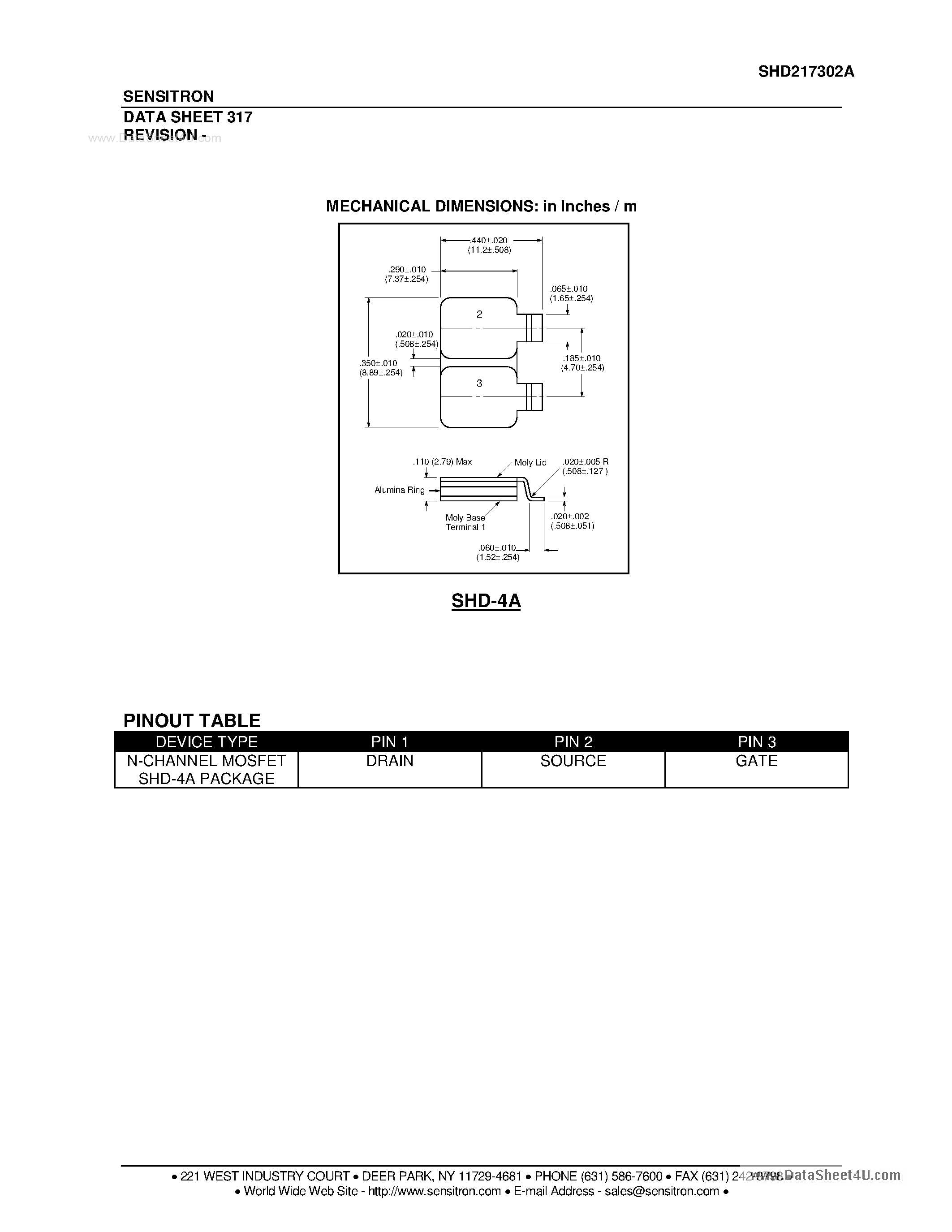 Даташит SHD217302A - HERMETIC POWER MOSFET N-CHANNEL страница 2