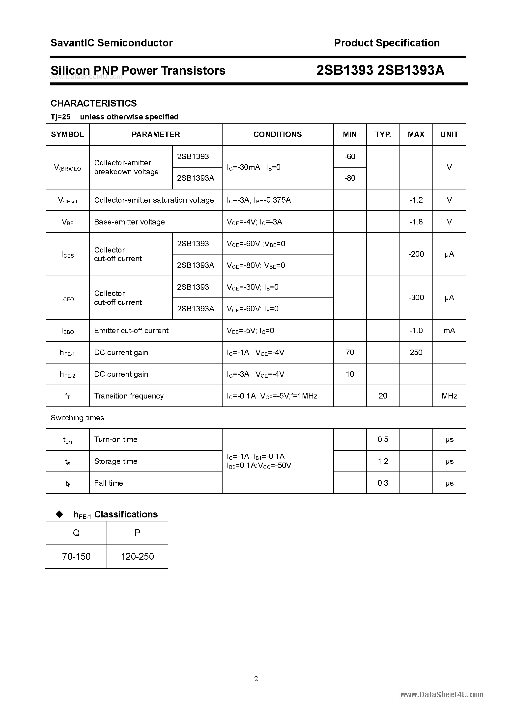 Datasheet 2SB1393 page 2 Datasheet 2SB1393 - SILICON POWER TRANSISTOR page 2