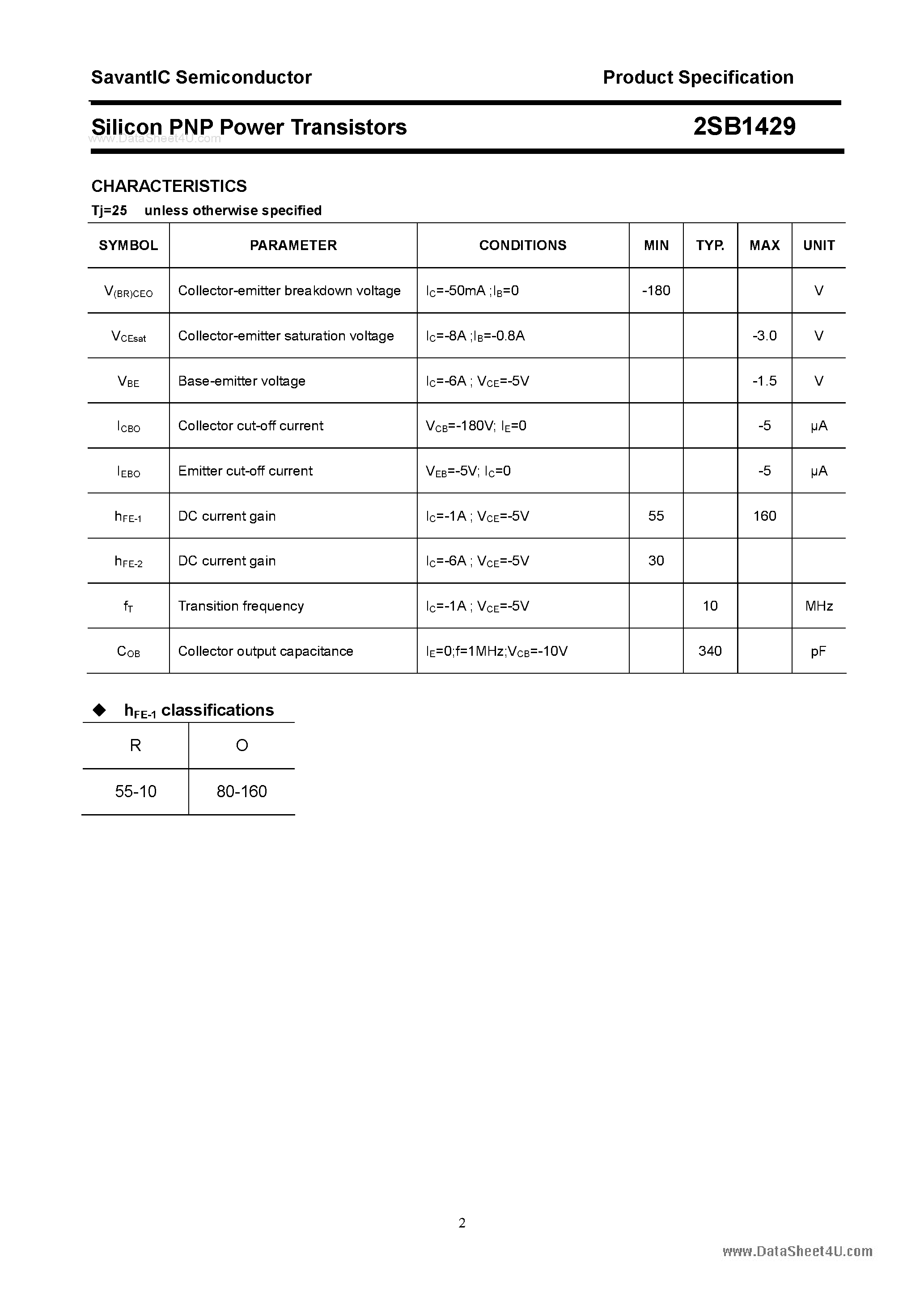 Datasheet 2SB1429 - SILICON POWER TRANSISTOR page 2