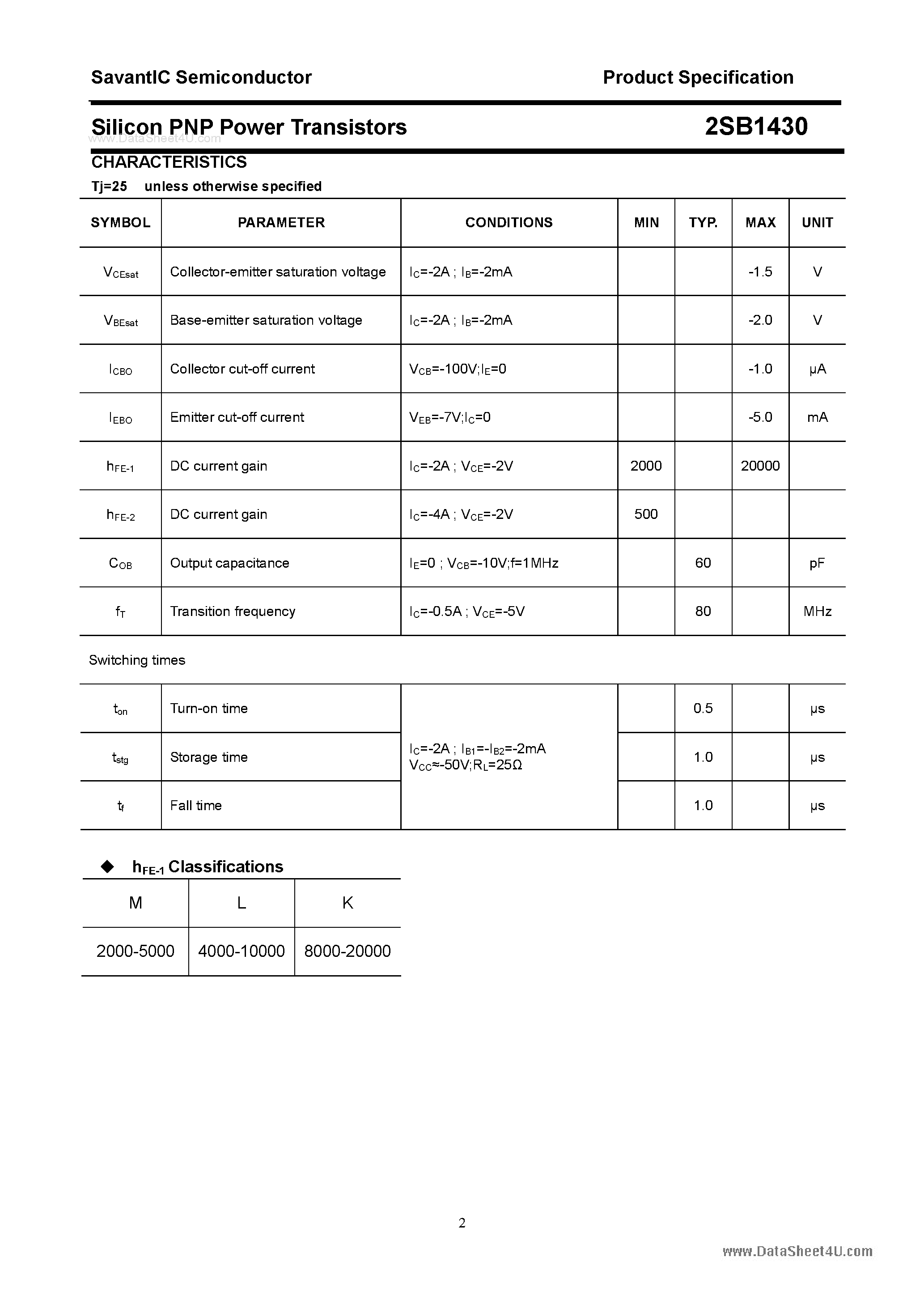 Datasheet 2SB1430 - SILICON POWER TRANSISTOR page 2