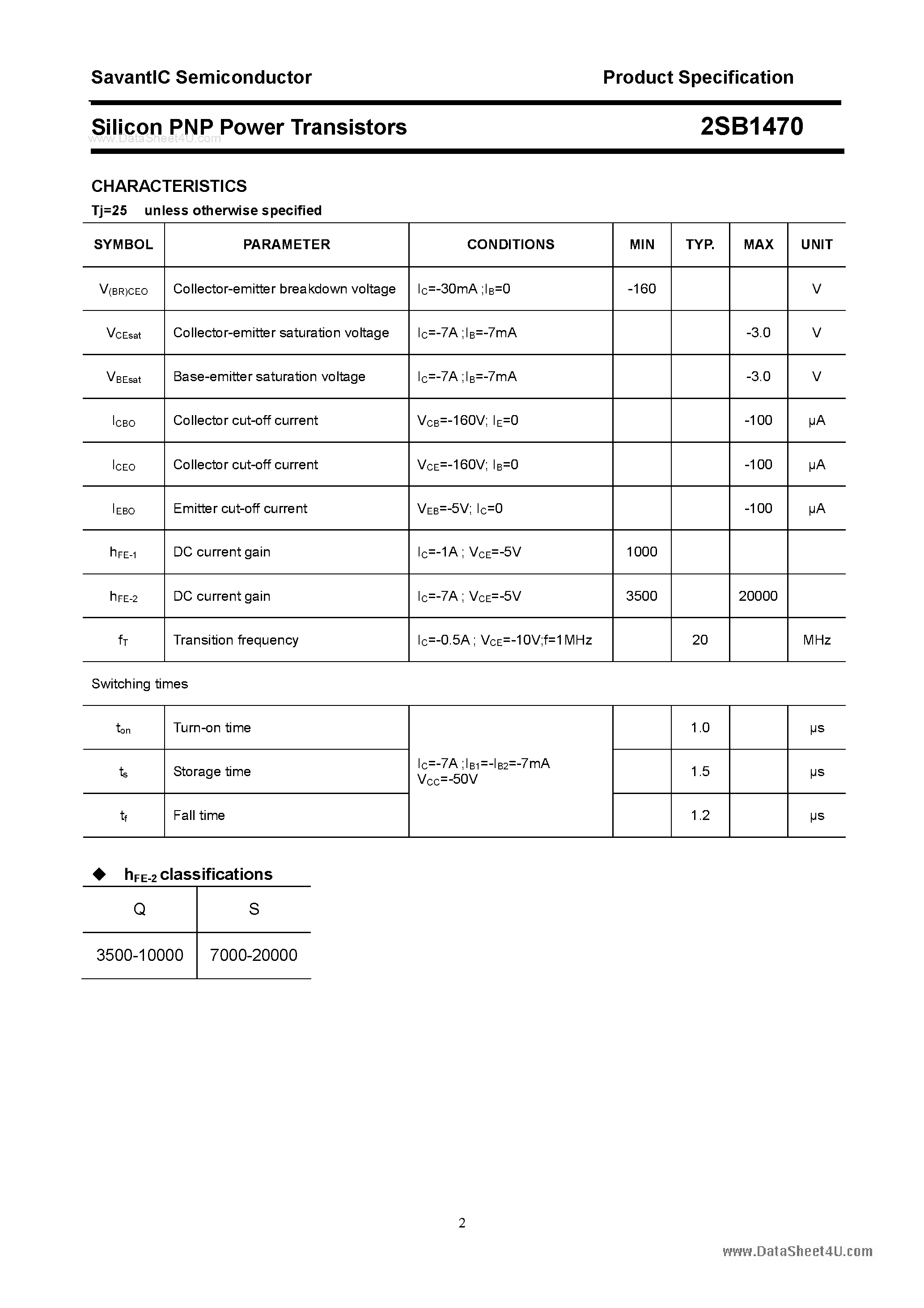Datasheet 2SB1470 page 2 Datasheet 2SB1470 - SILICON POWER TRANSISTOR page 2