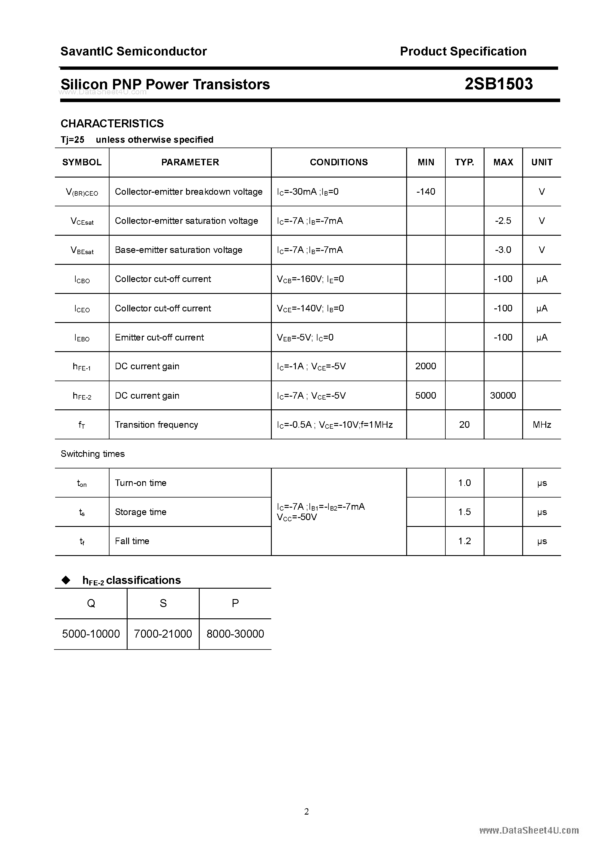 Datasheet 2SB1503 - SILICON POWER TRANSISTOR page 2