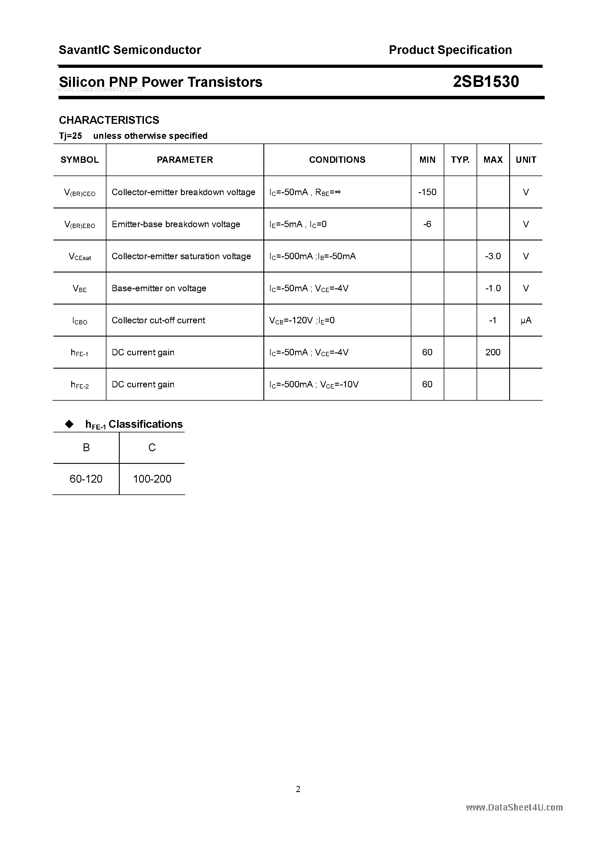 Datasheet 2SB1530 page 2 Datasheet 2SB1530 - SILICON POWER TRANSISTOR page 2