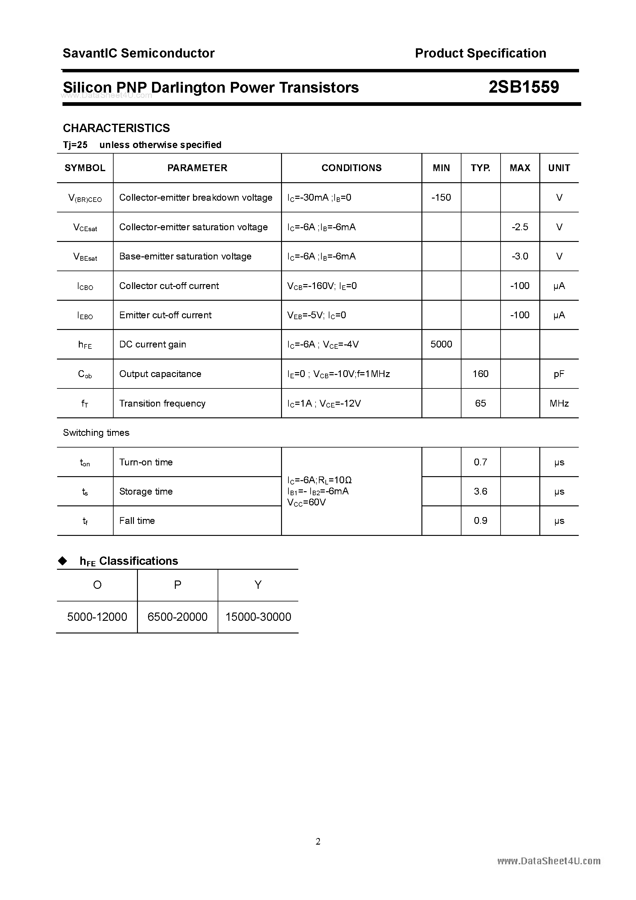 Datasheet 2SB1559 page 2 Datasheet 2SB1559 - SILICON POWER TRANSISTOR page 2