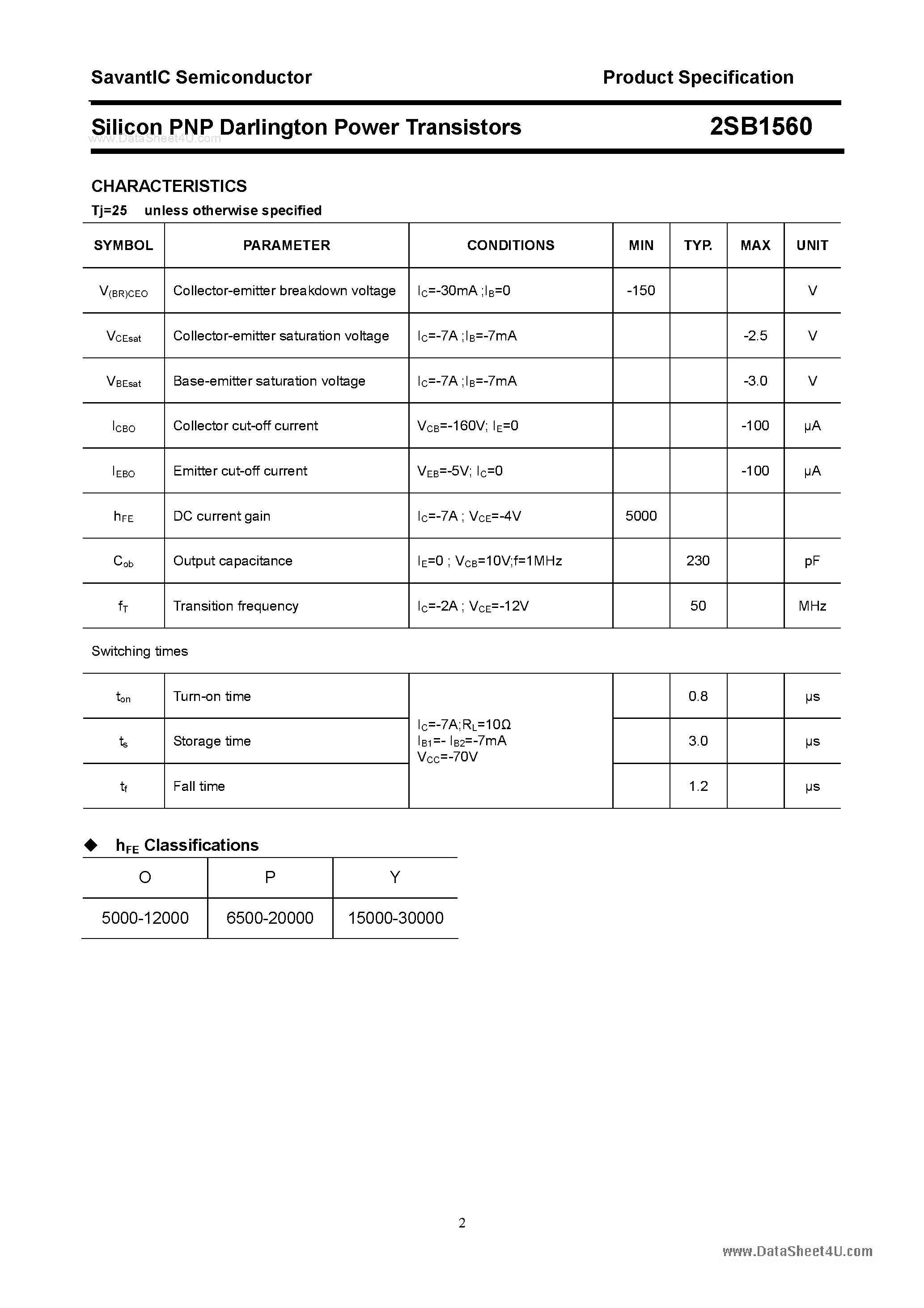 Datasheet 2SB1560 page 2 Datasheet 2SB1560 - SILICON POWER TRANSISTOR page 2