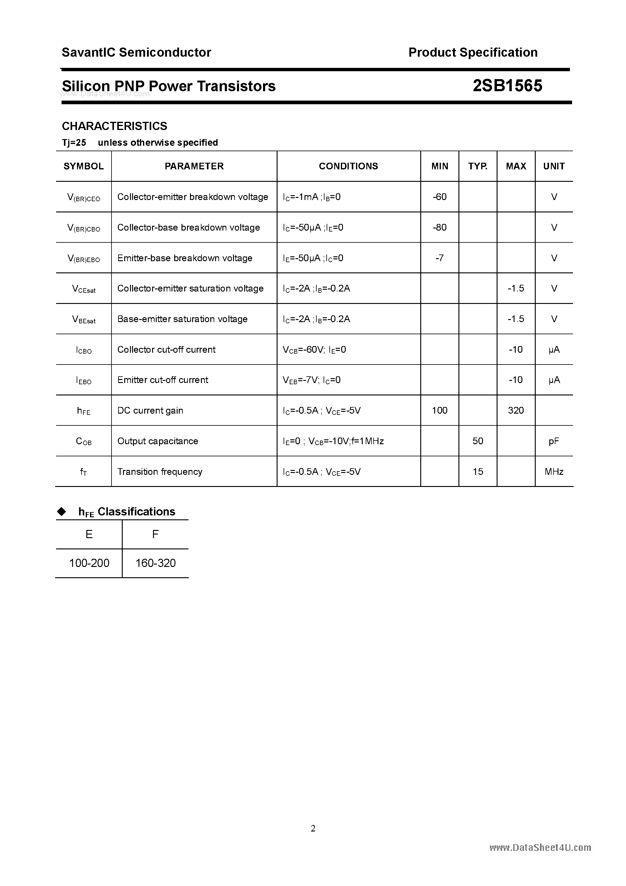 Datasheet 2SB1565 page 2 Datasheet 2SB1565 - SILICON POWER TRANSISTOR page 2