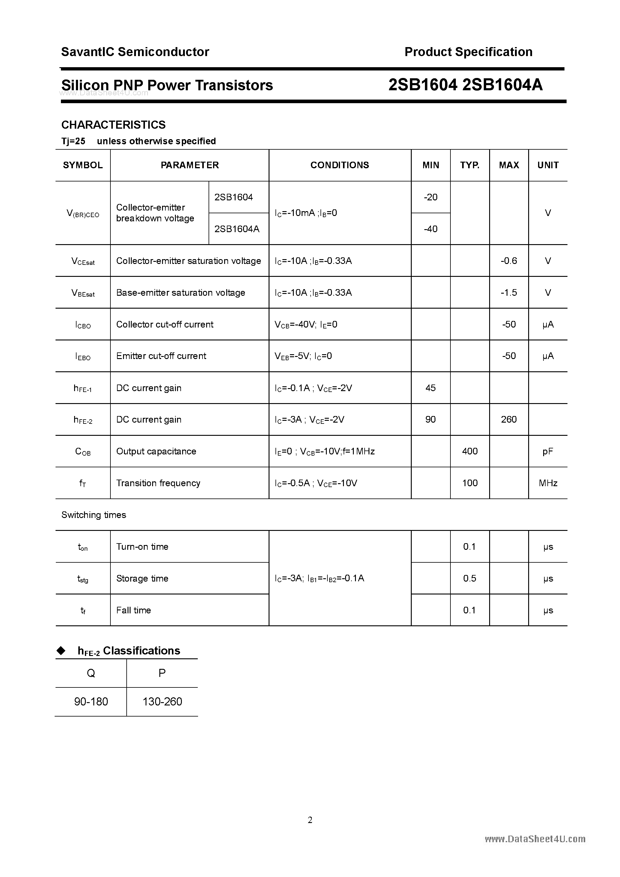 Datasheet 2SB1604 page 2 Datasheet 2SB1604 - SILICON POWER TRANSISTOR page 2