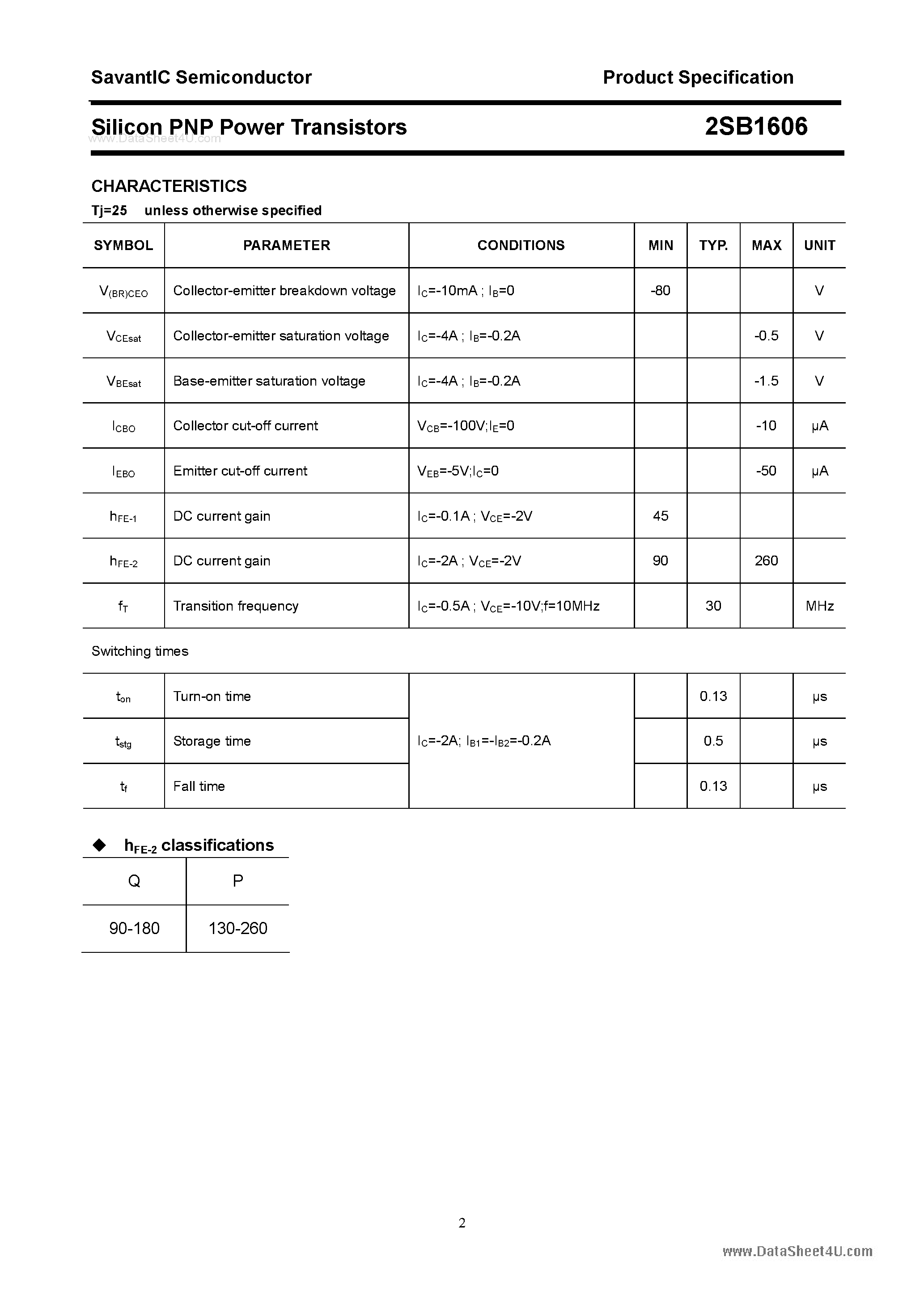 Datasheet 2SB1606 page 2 Datasheet 2SB1606 - SILICON POWER TRANSISTOR page 2
