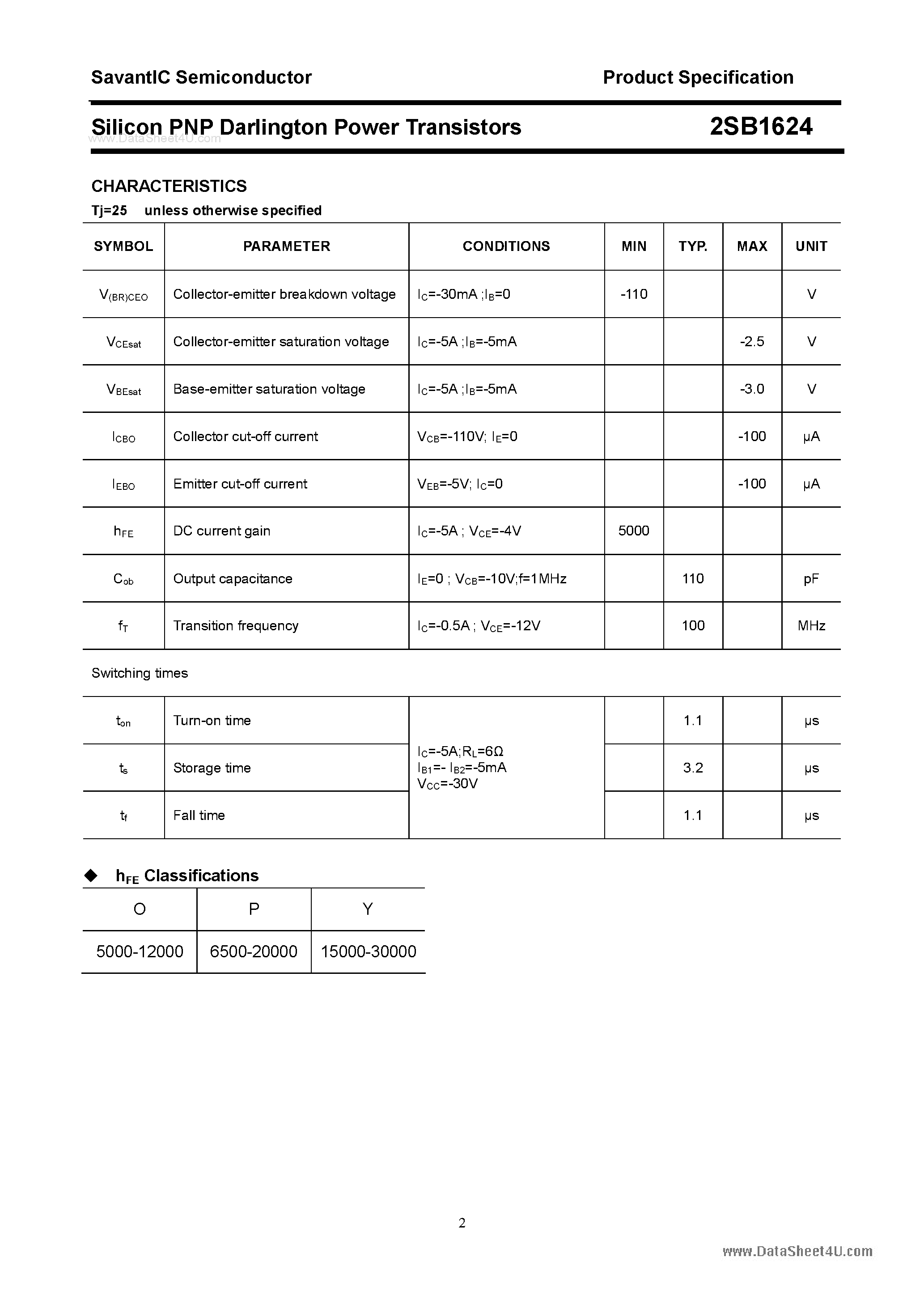 Datasheet 2SB1624 page 2 Datasheet 2SB1624 - SILICON POWER TRANSISTOR page 2