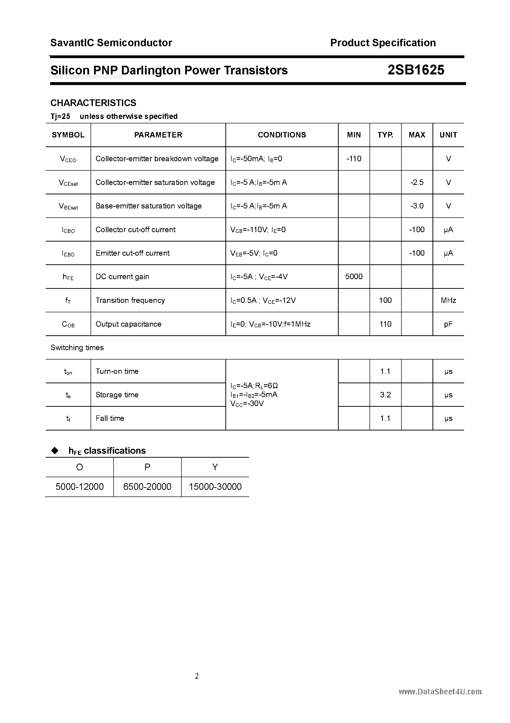 Datasheet 2SB1625 - SILICON POWER TRANSISTOR page 2