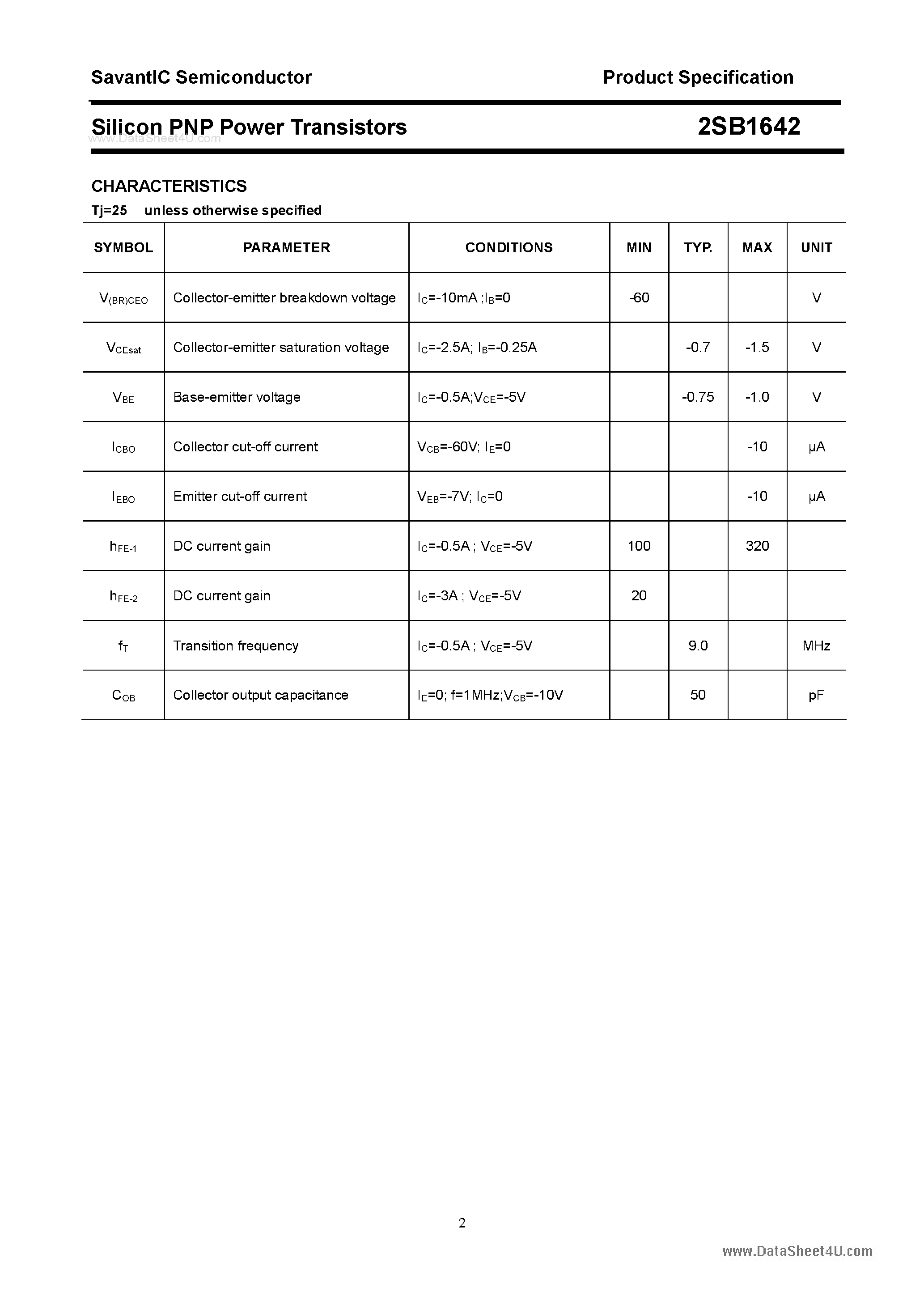 Datasheet 2SB1642 - SILICON POWER TRANSISTOR page 2