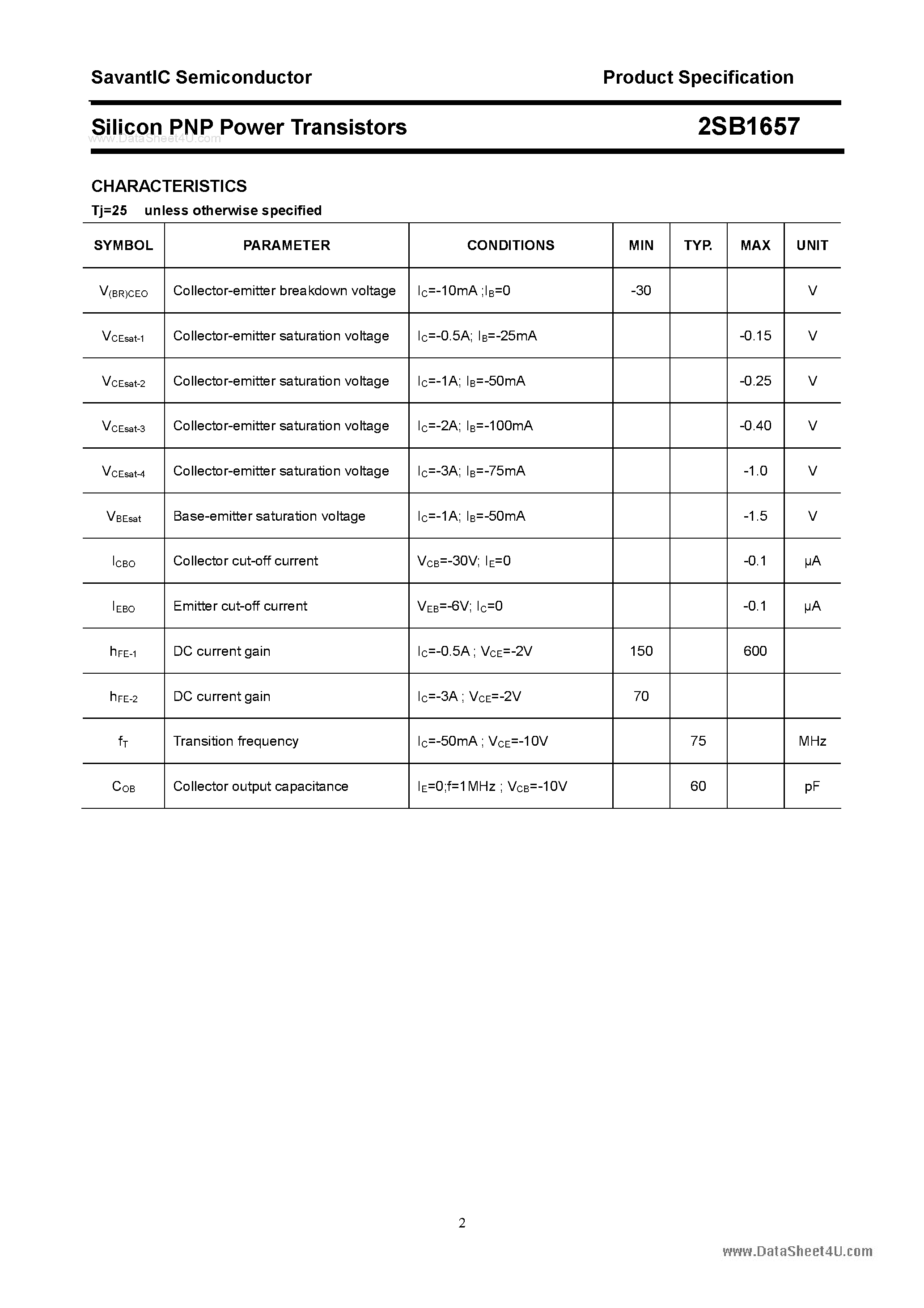 Datasheet 2SB1657 page 2 Datasheet 2SB1657 - SILICON POWER TRANSISTOR page 2