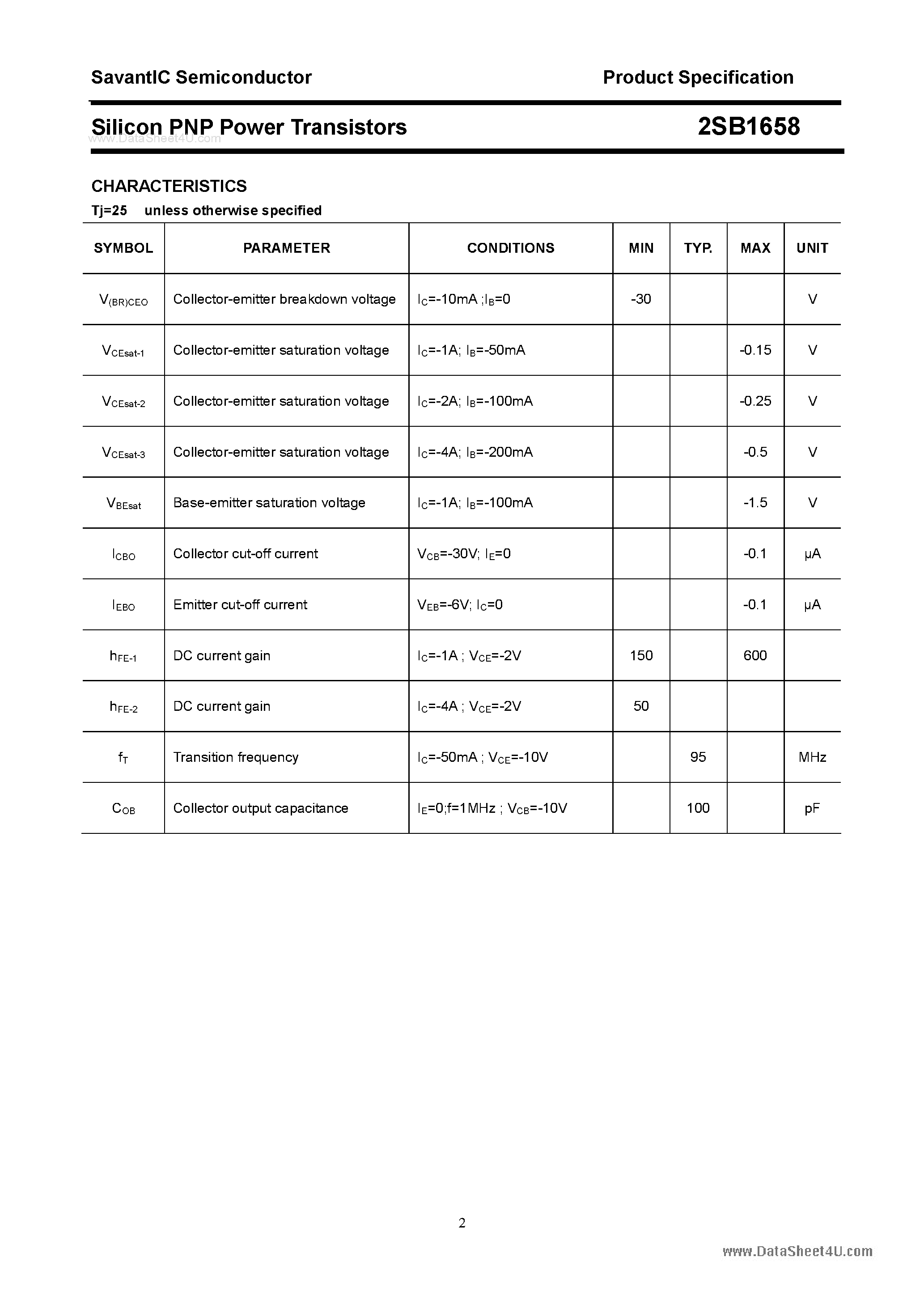 Datasheet 2SB1658 page 2 Datasheet 2SB1658 - SILICON POWER TRANSISTOR page 2