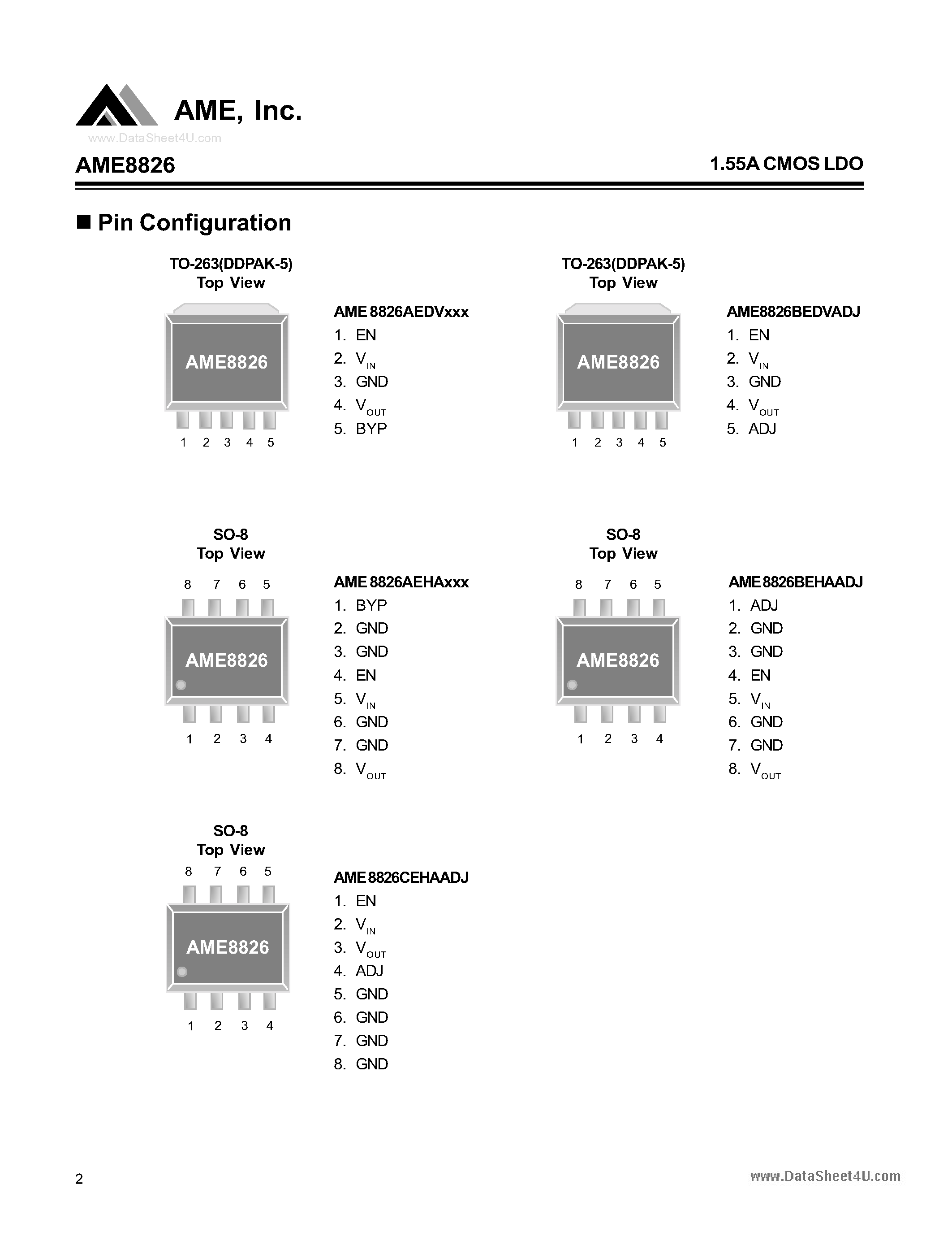 Даташит AME8826 - 1.55A CMOS LDO страница 2