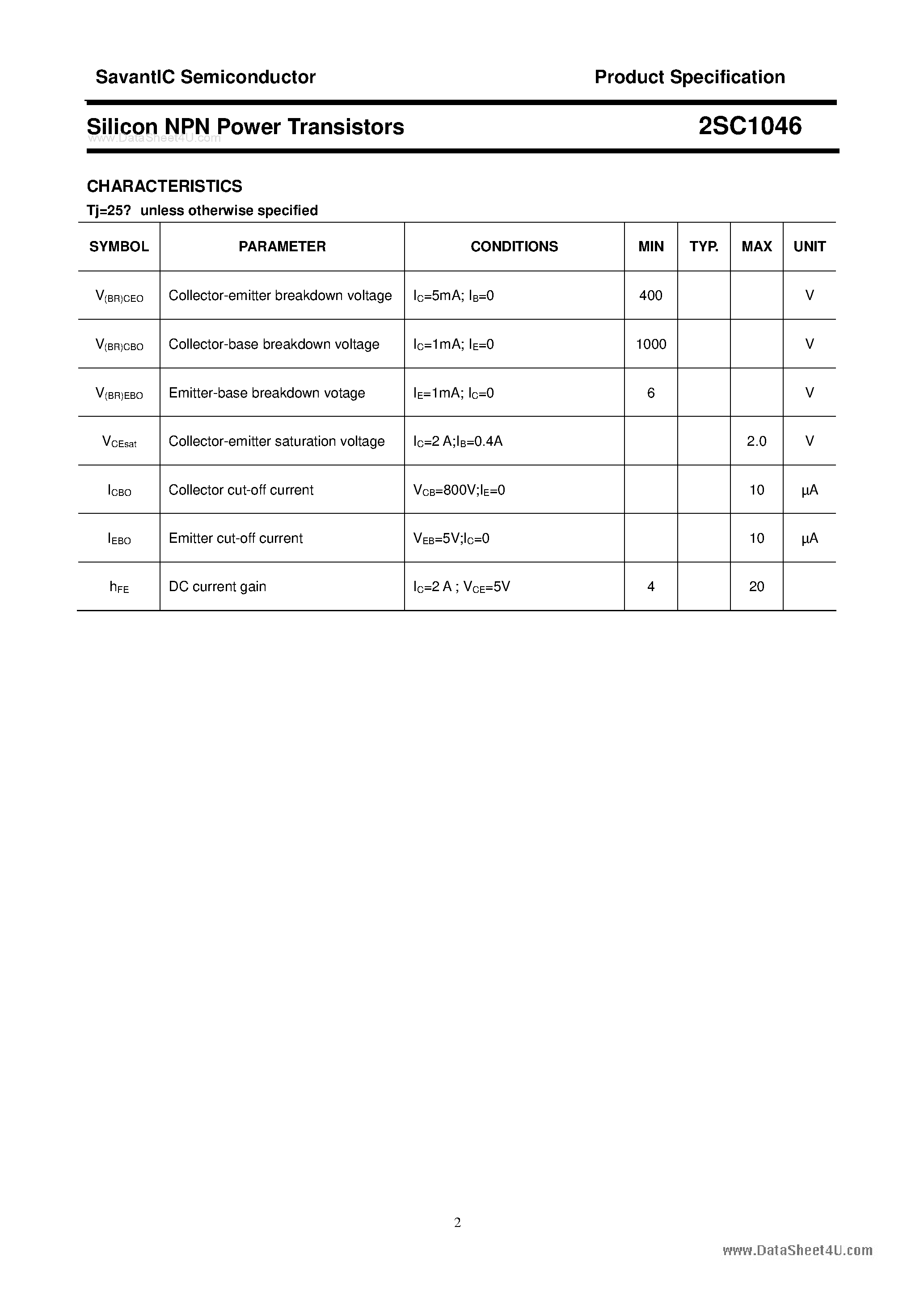 Даташит 2SC1046 - SILICON POWER TRANSISTOR страница 2