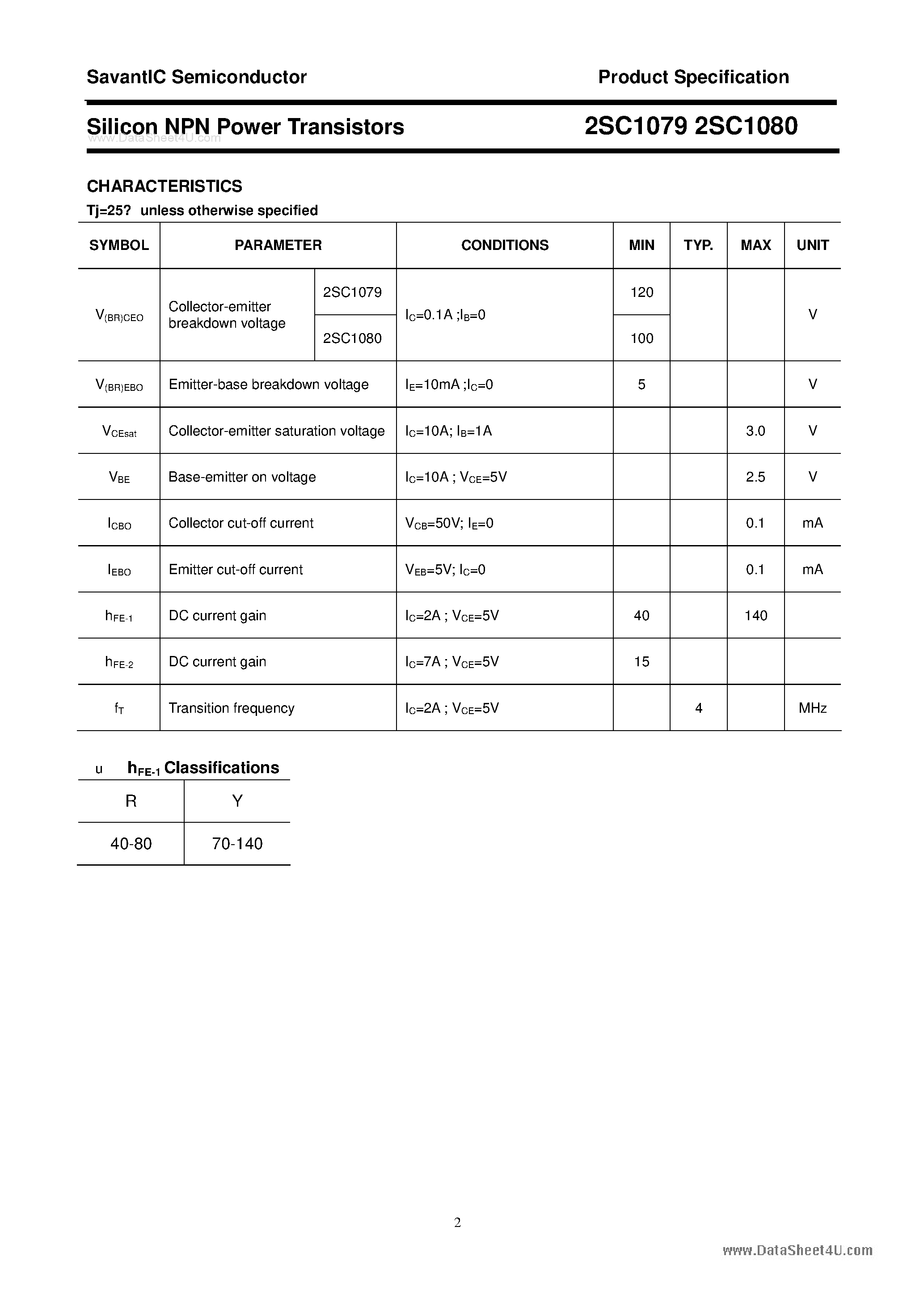 Даташит 2SC1079 - (2SC1079 / 2SC1080) SILICON POWER TRANSISTOR страница 2