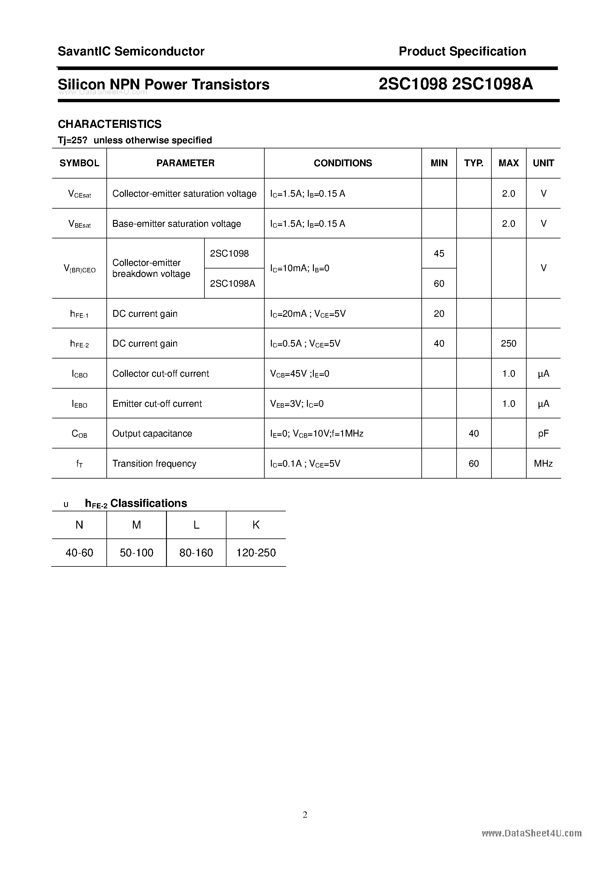Даташит 2SC1098 - SILICON POWER TRANSISTOR страница 2