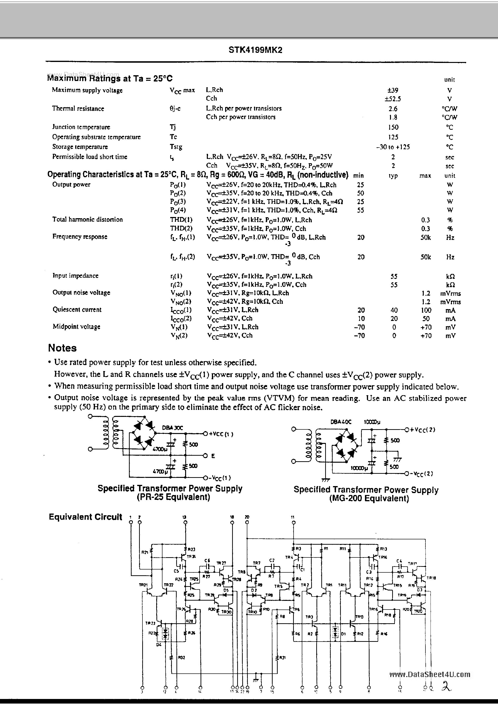 Datasheet STK4199MK2 page 2 Datasheet STK4199MK2 - 3-channel AF Power Amplifier page 2