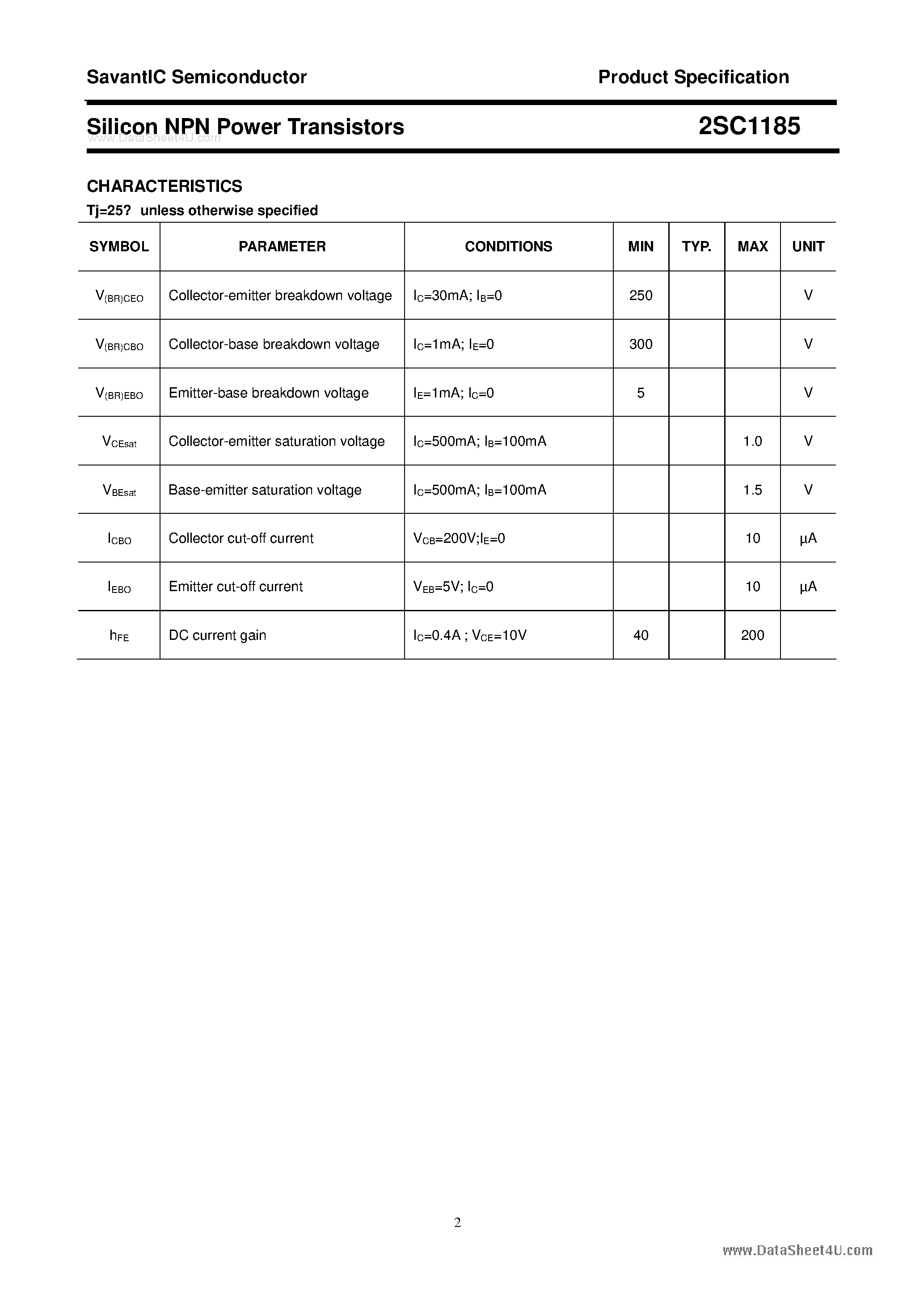 Даташит 2SC1185 - SILICON POWER TRANSISTOR страница 2