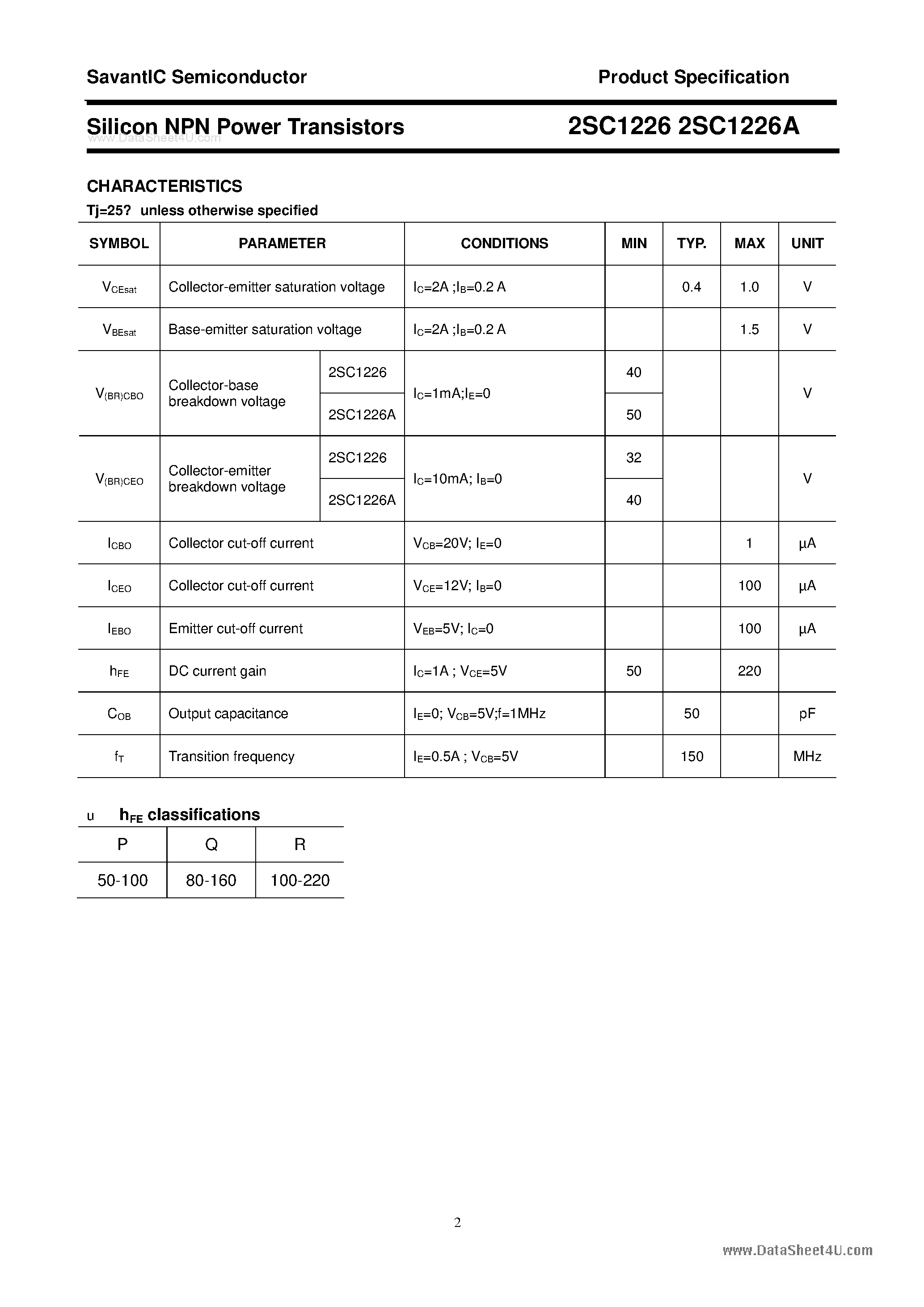 Даташит 2SC1226 - SILICON POWER TRANSISTOR страница 2