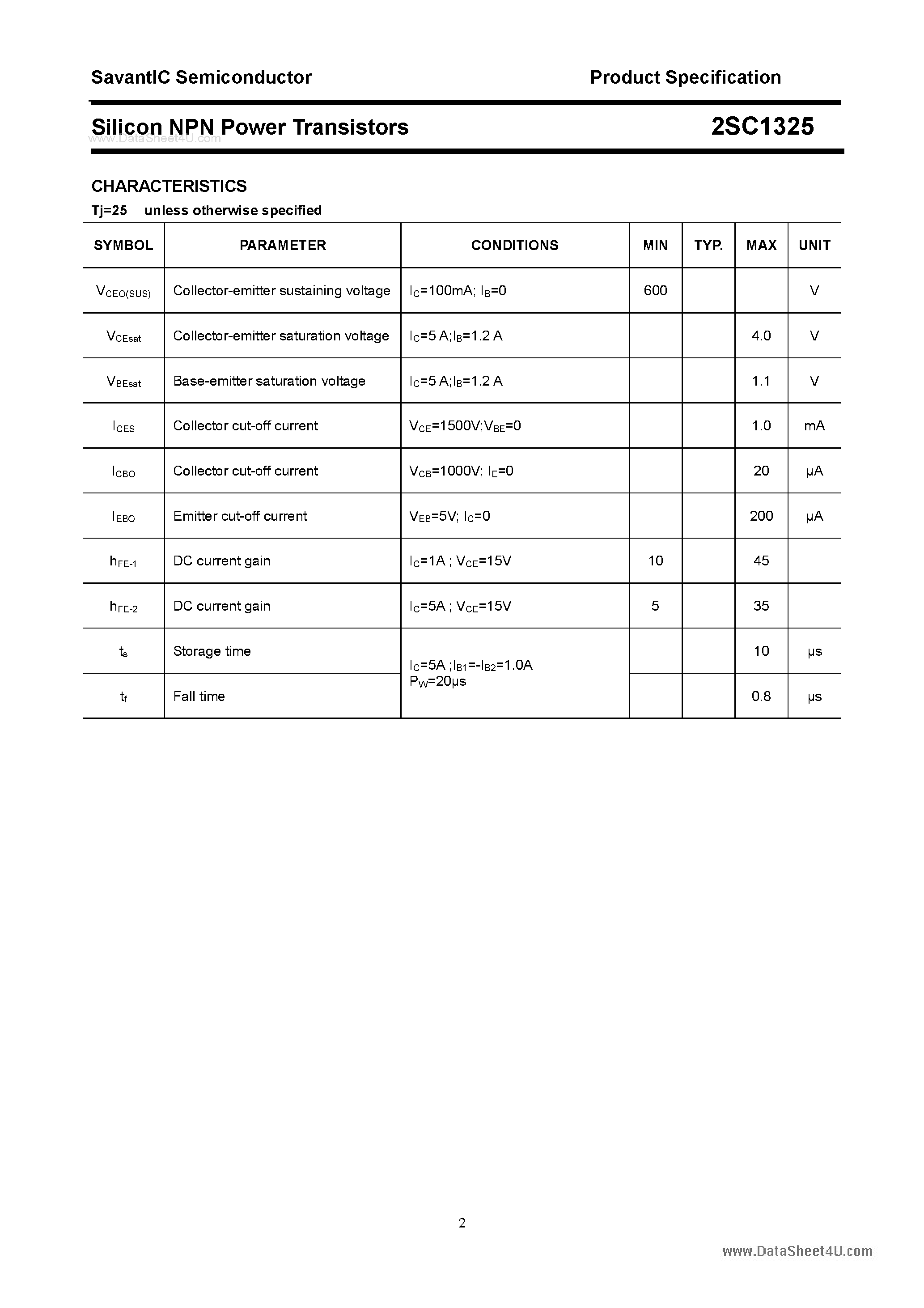 Datasheet 2SC1325 - SILICON POWER TRANSISTOR page 2