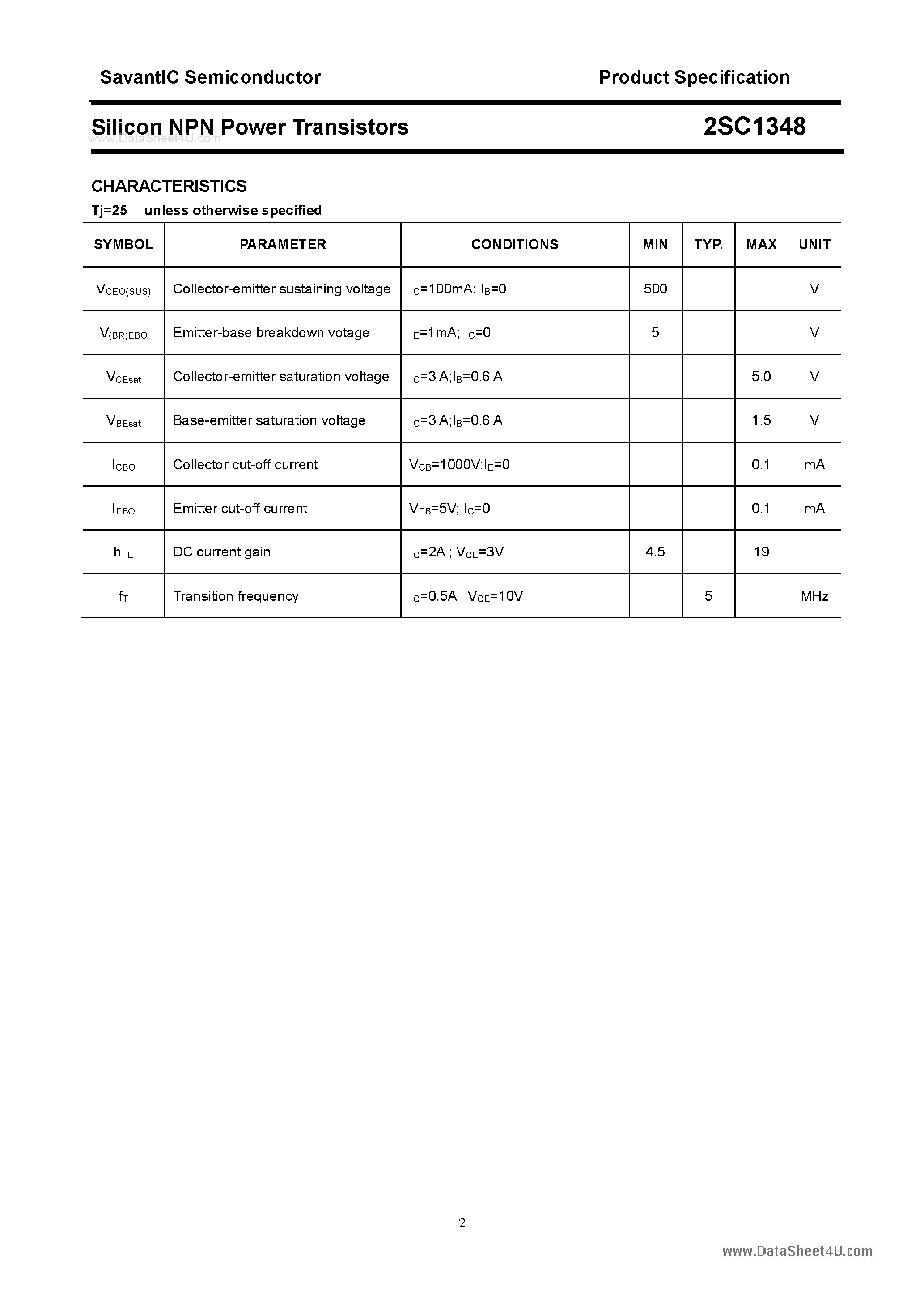Datasheet 2SC1348 - SILICON POWER TRANSISTOR page 2