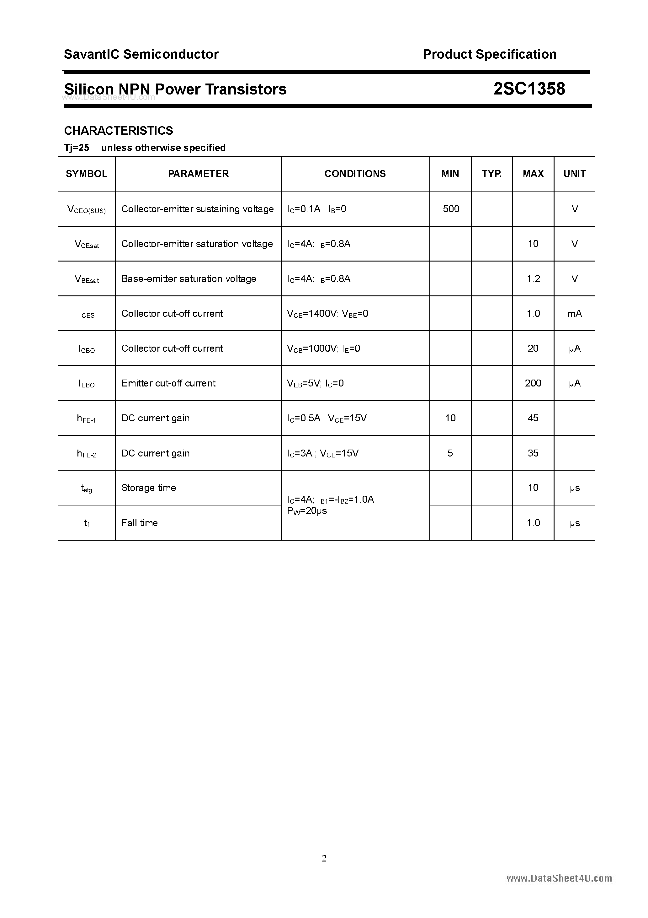 Datasheet 2SC1358 - SILICON POWER TRANSISTOR page 2
