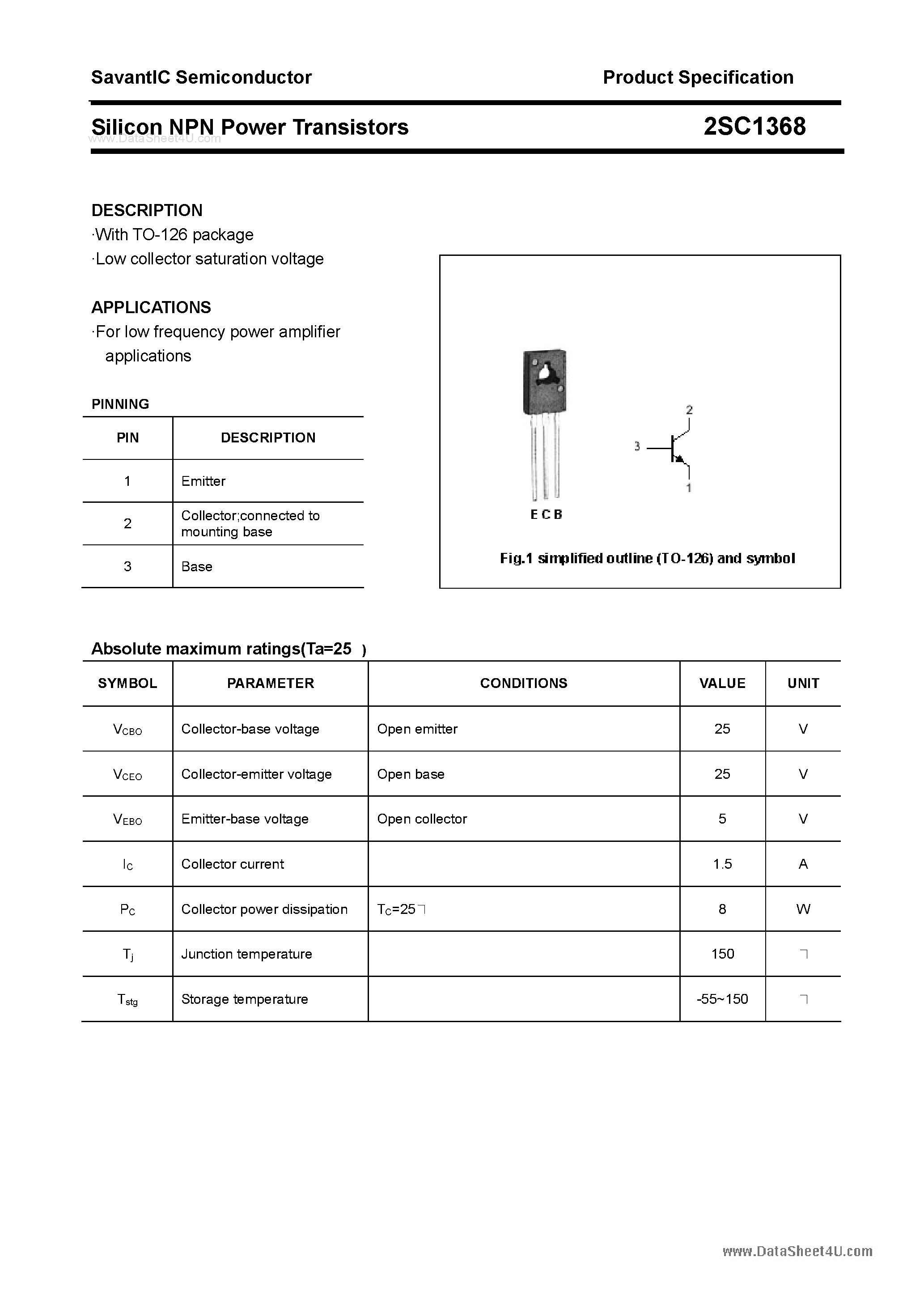 Datasheet 2SC1368 - SILICON POWER TRANSISTOR page 1