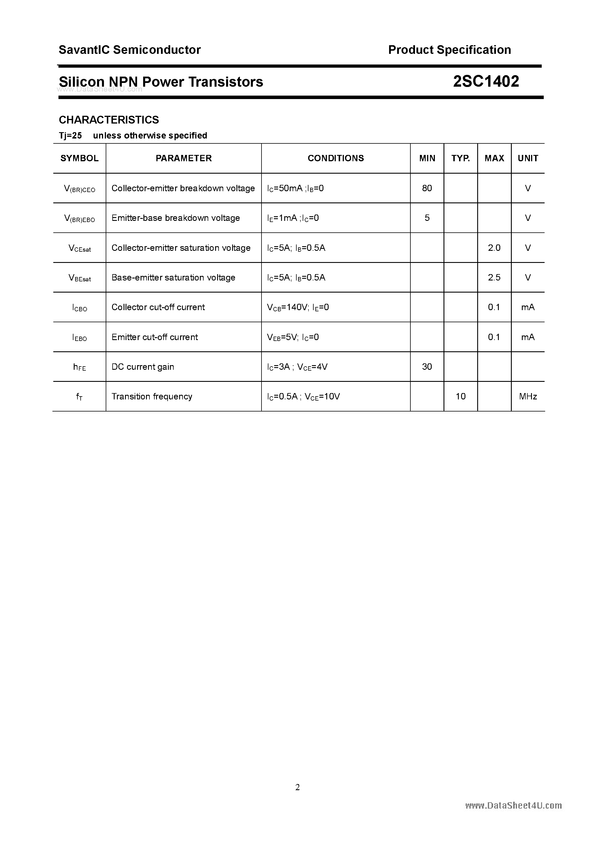 Datasheet 2SC1402 - SILICON POWER TRANSISTOR page 2