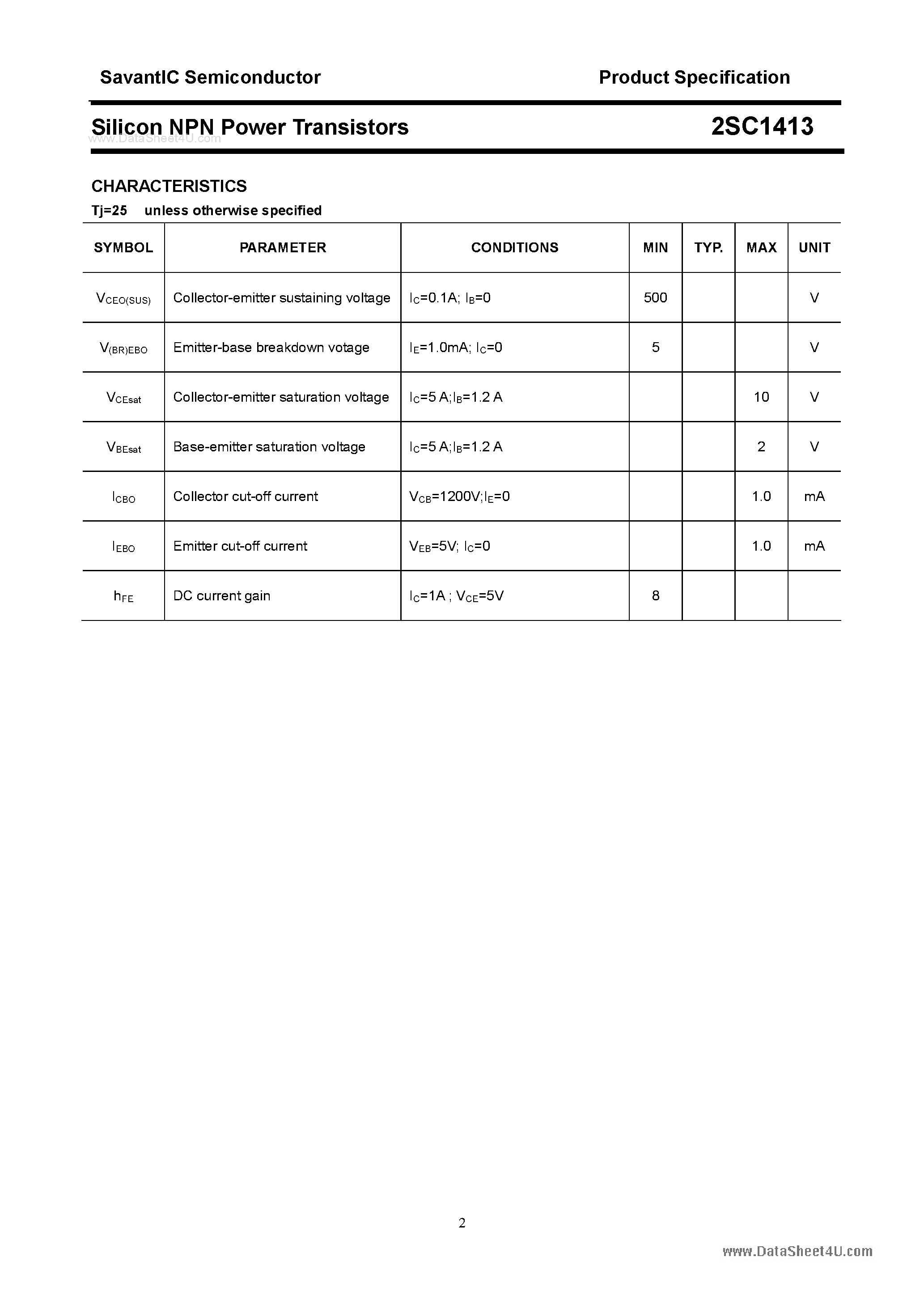Datasheet 2SC1413 - SILICON POWER TRANSISTOR page 2