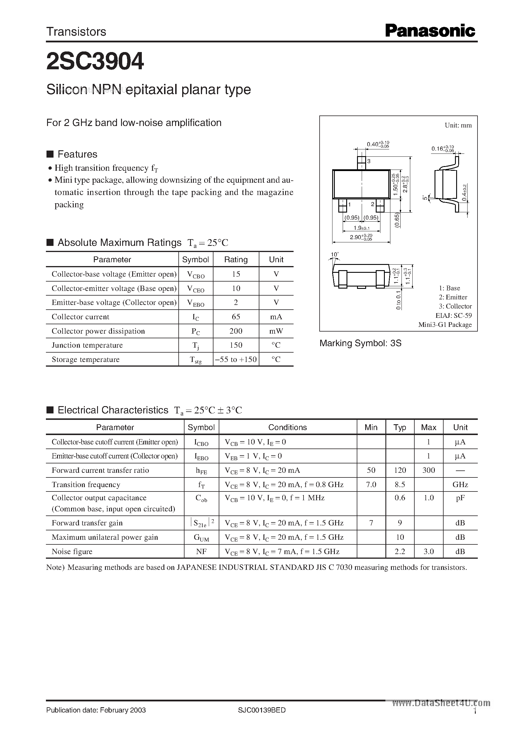 Datasheet C3904 page 1 Datasheet C3904 - Search -----> 2SC3904 page 1
