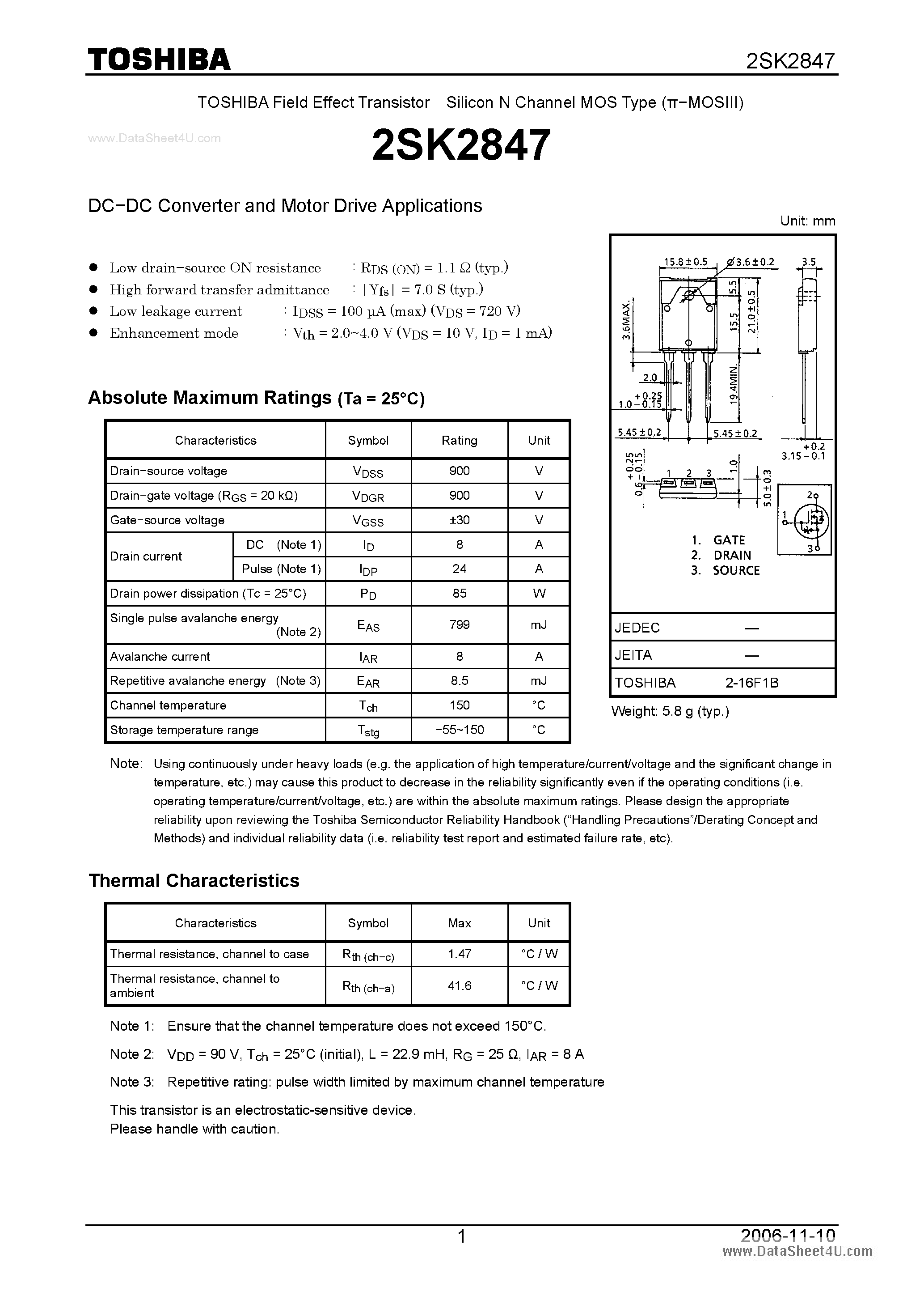Datasheet K2847 - Search -----> 2SK2847 page 1