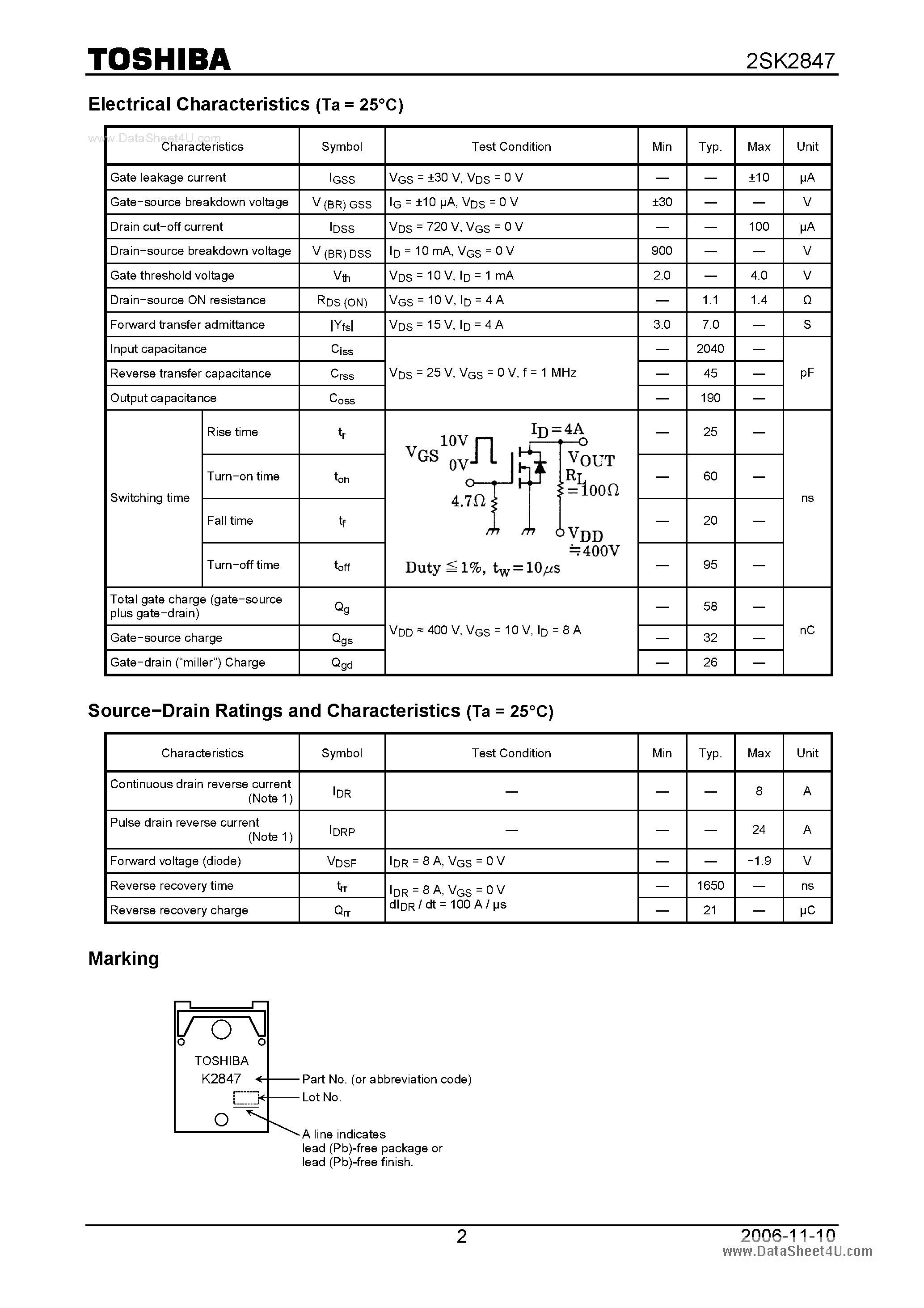 Datasheet K2847 - Search -----> 2SK2847 page 2