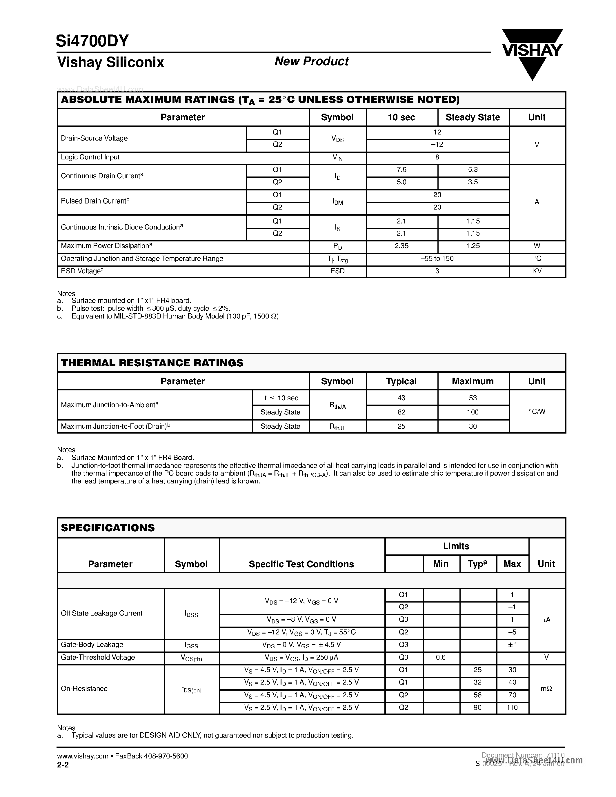 Datasheet SI4700DY page 2 Datasheet SI4700DY - Power Selector Switch page 2