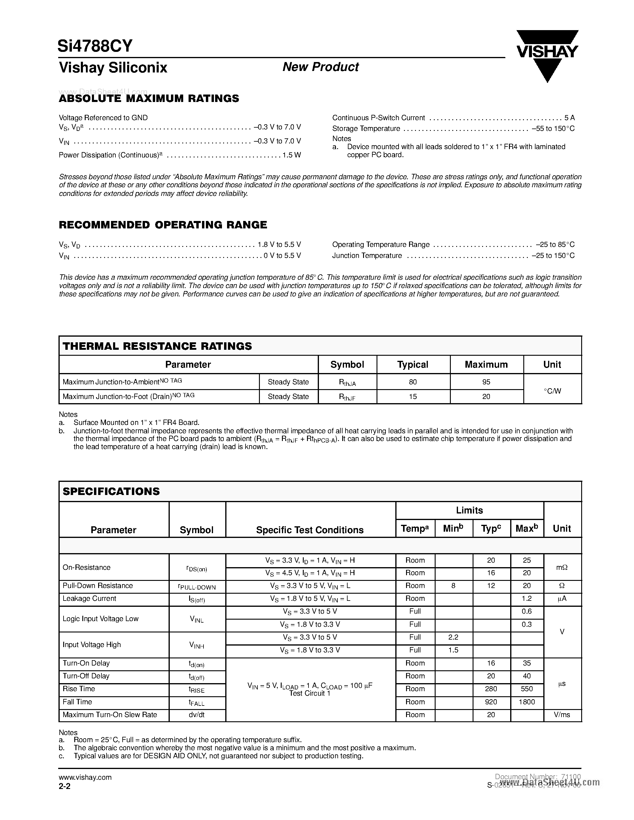 Datasheet Si4788CY - 5-A Controlled Slew Rate Load Switch page 2