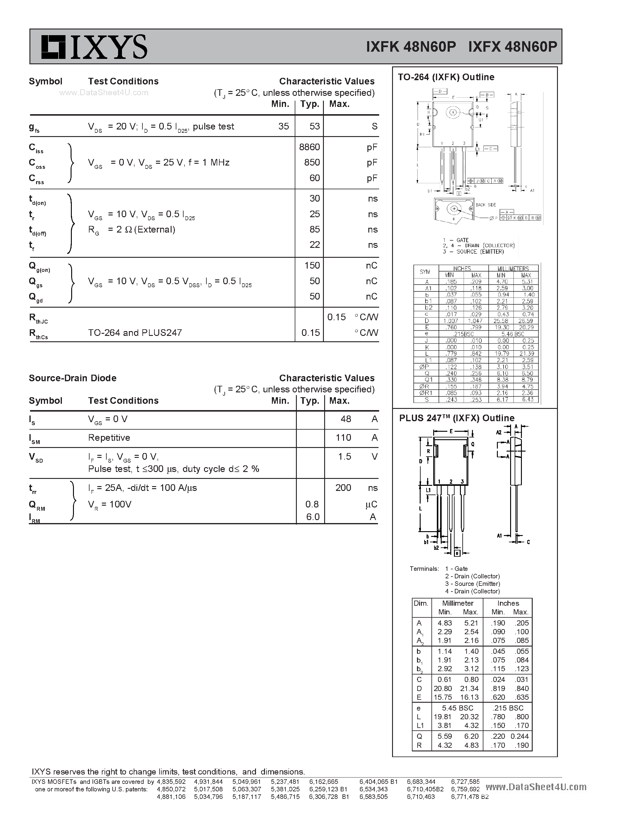 Datasheet IXFK48N60P - PolarHVTM HiPerFET Power MOSFET N-Channel Enhancement Mode Avalanche Rated Fast Intrinsic Diode page 2