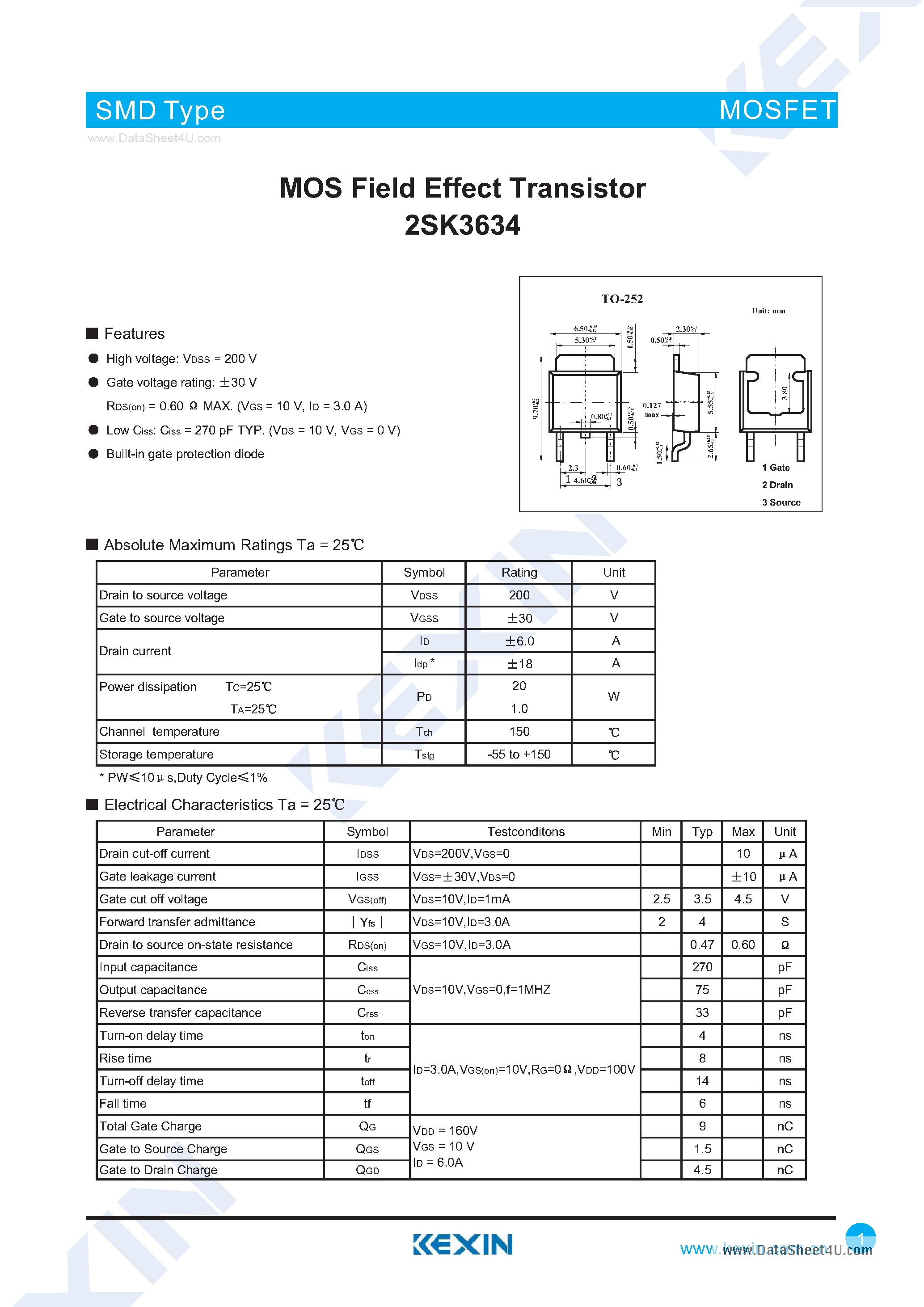 Datasheet 2SK3634 - MOS Field Effect Transistor page 1