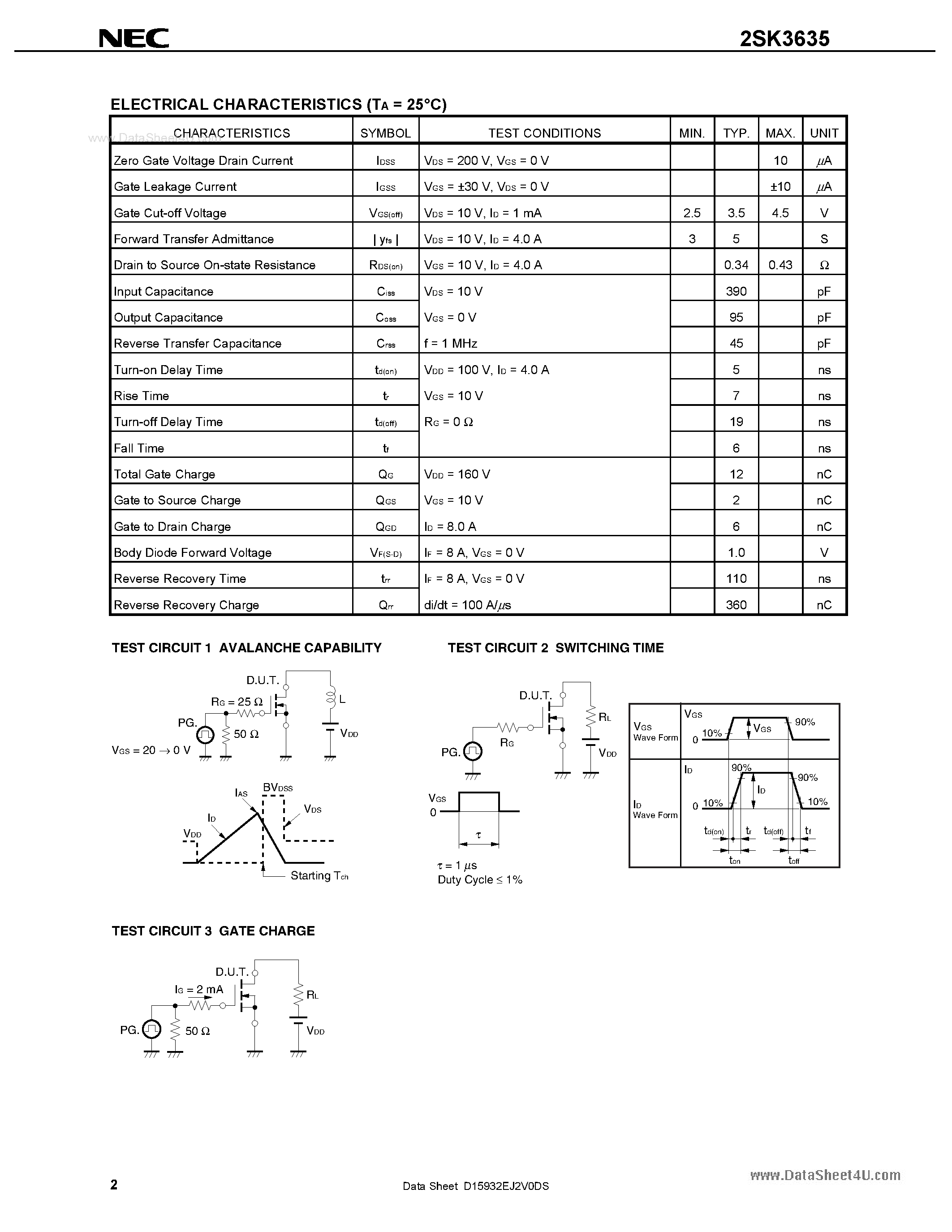 Datasheet 2SK3635 - SWITCHING N-CHANNEL POWER MOSFET page 2