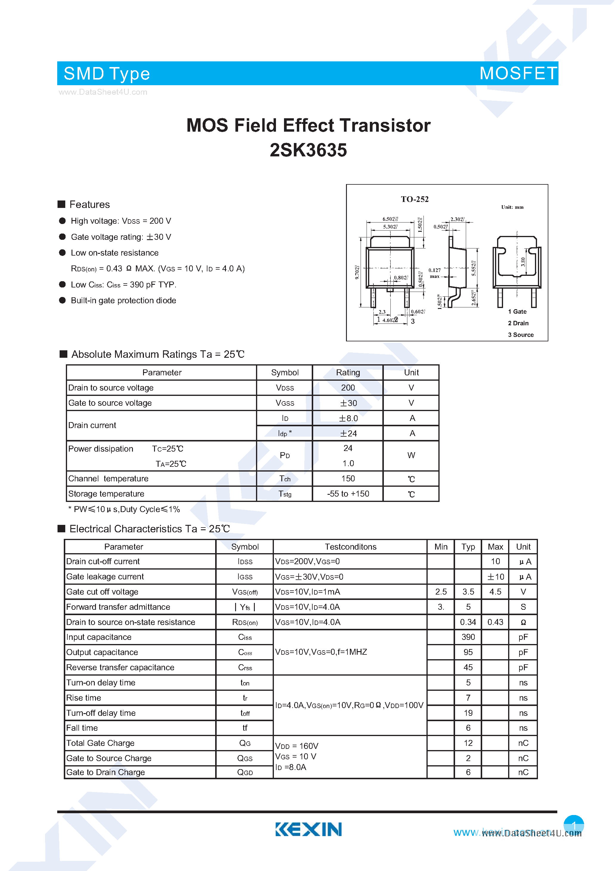 Datasheet 2SK3635 - MOS Field Effect Transistor page 1