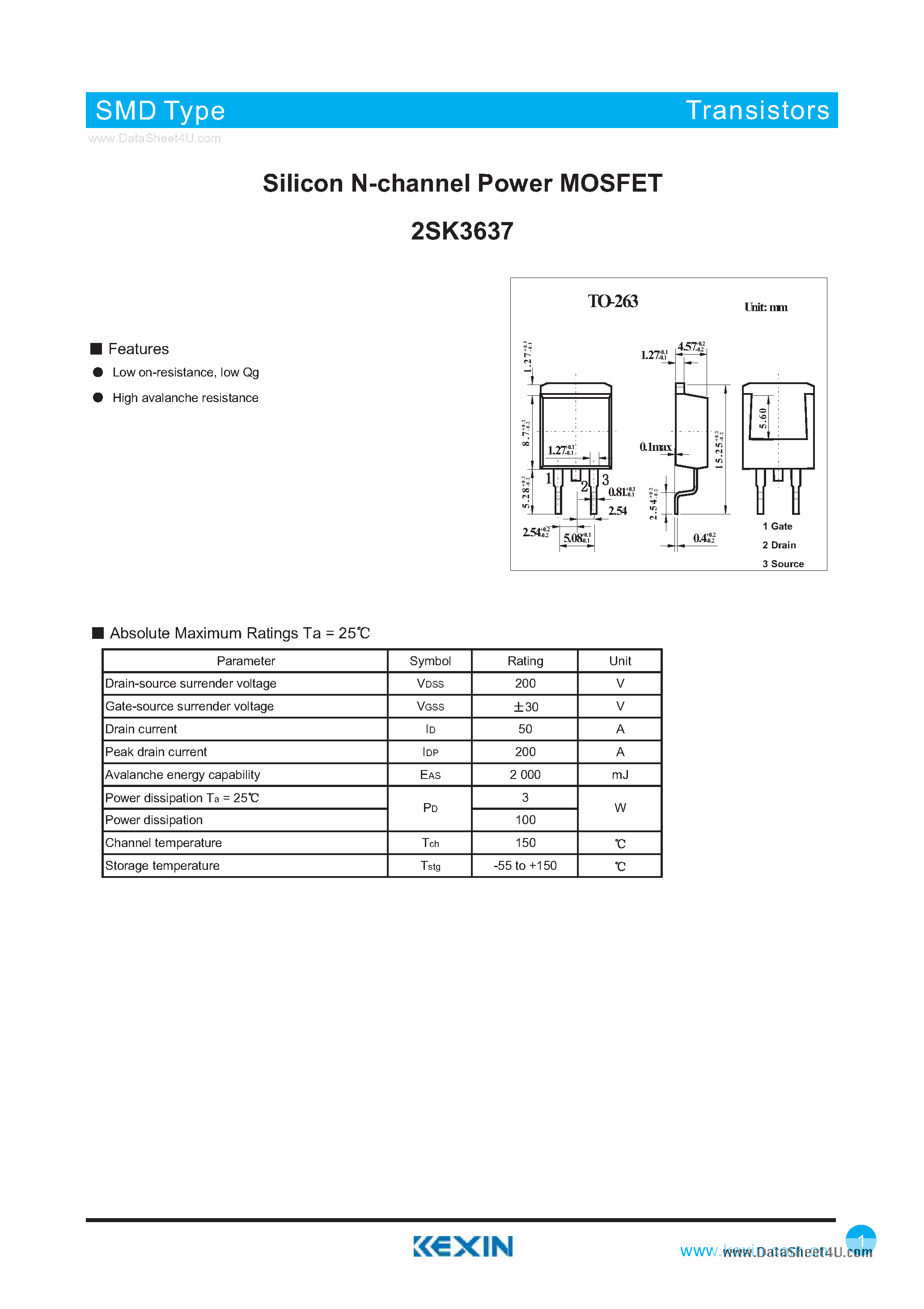 Datasheet 2SK3637 - Silicon N-channel Power MOSFET page 1