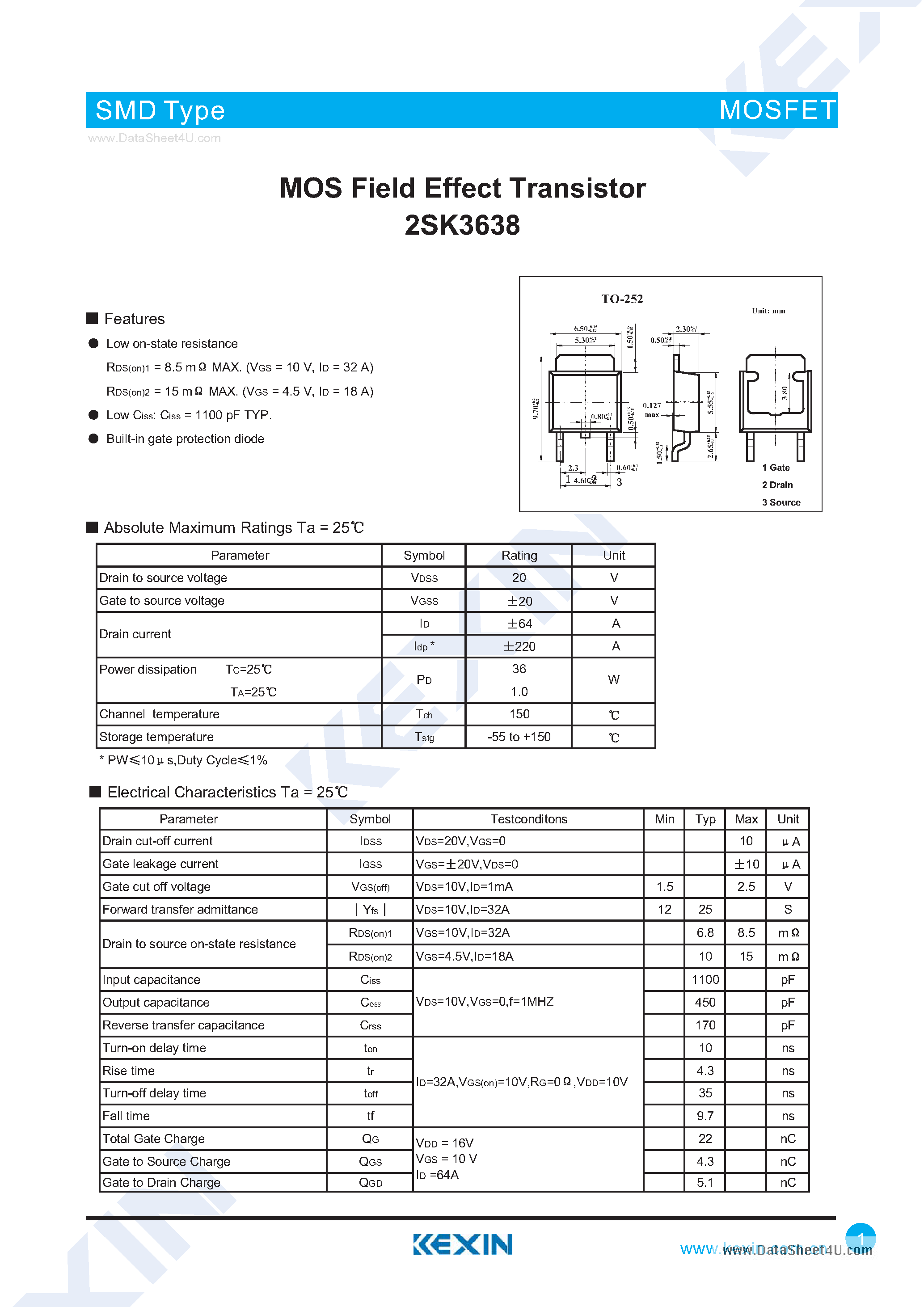 Datasheet 2SK3638 - MOS Field Effect Transistor page 1
