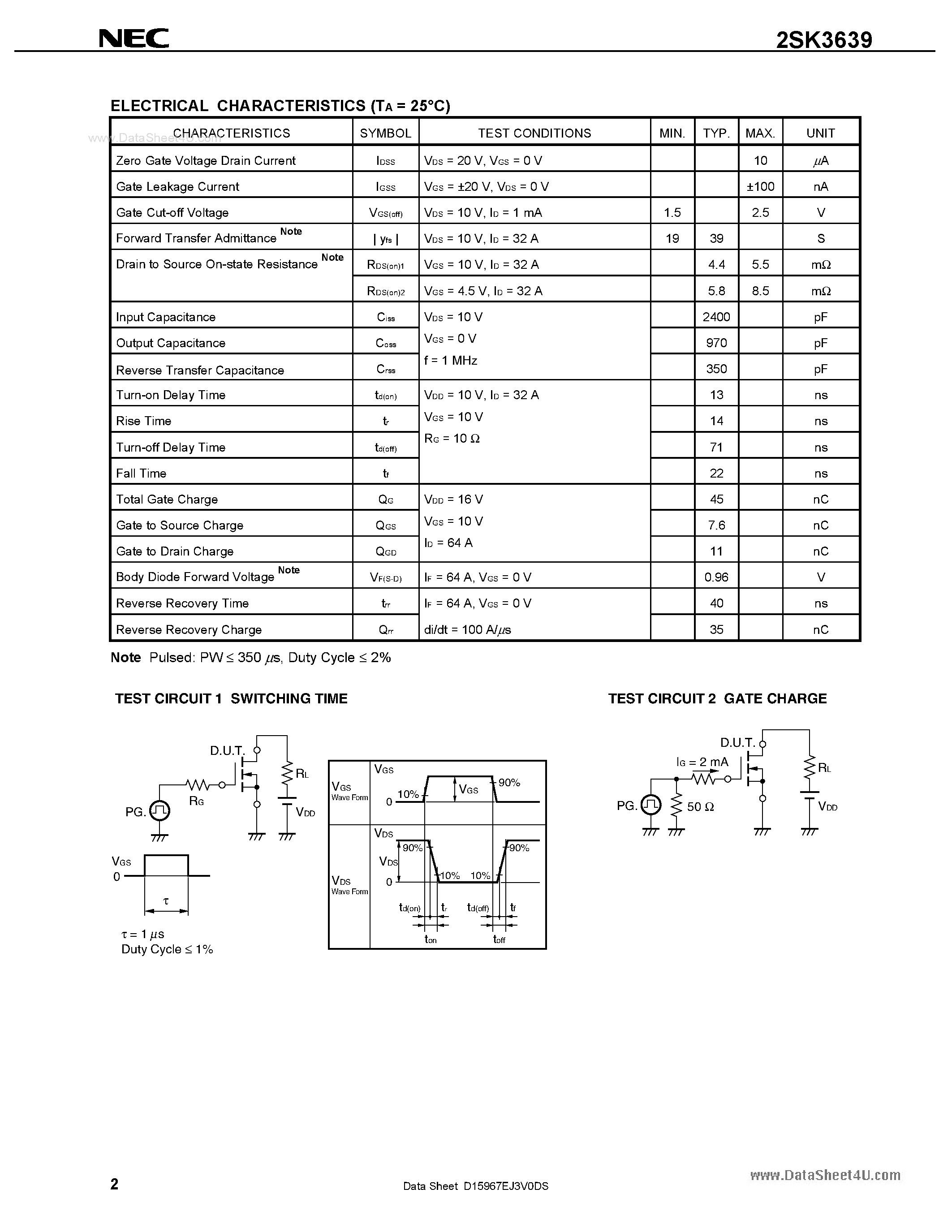 Datasheet 2SK3639 - SWITCHING N-CHANNEL POWER MOSFET page 2