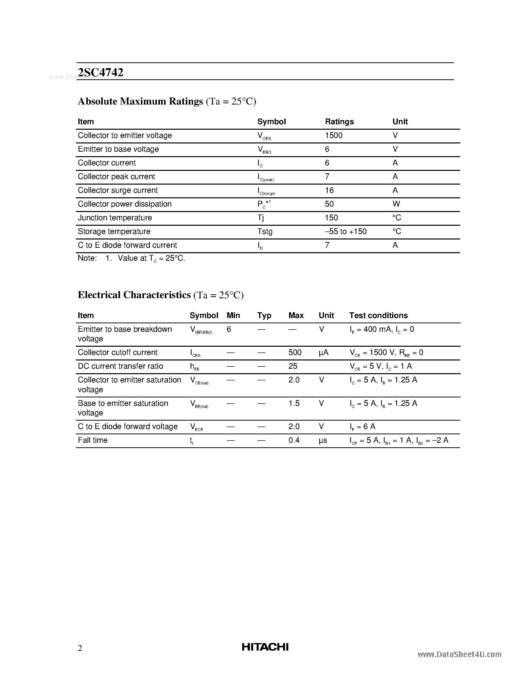 Даташит C4742 - Search -----> 2SC4742 страница 2