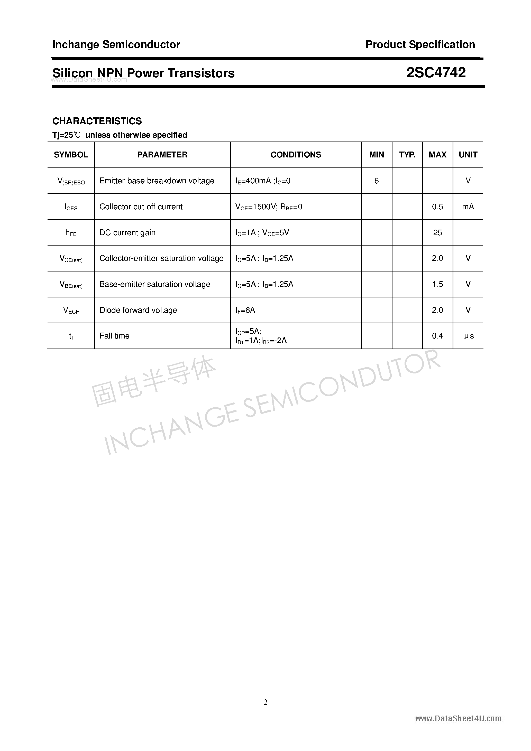 Datasheet 2SC4742 - Silicon NPN Power Transistors page 2