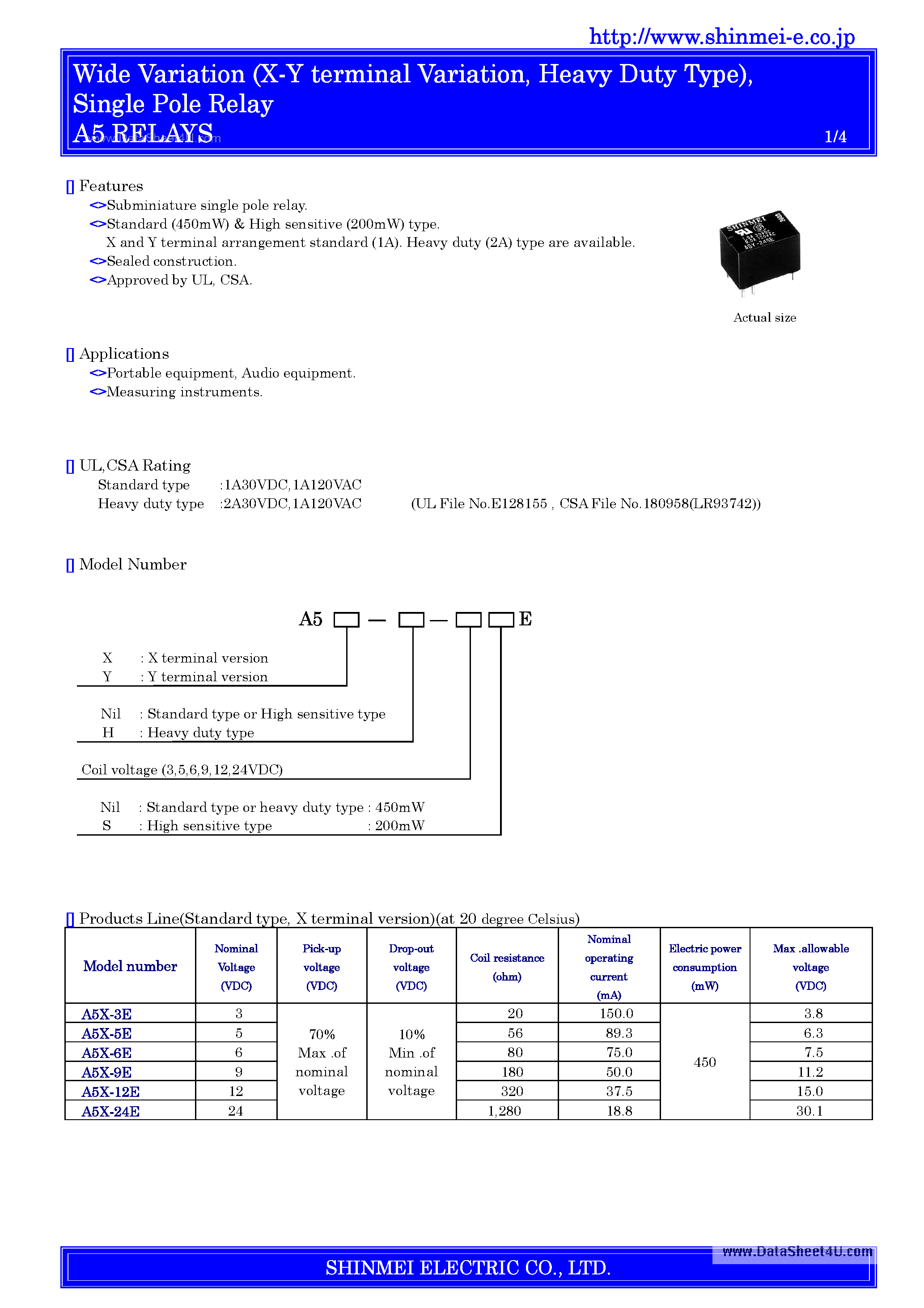 Datasheet A5X-6SE page 1 Datasheet A5X-6SE - Relay page 1