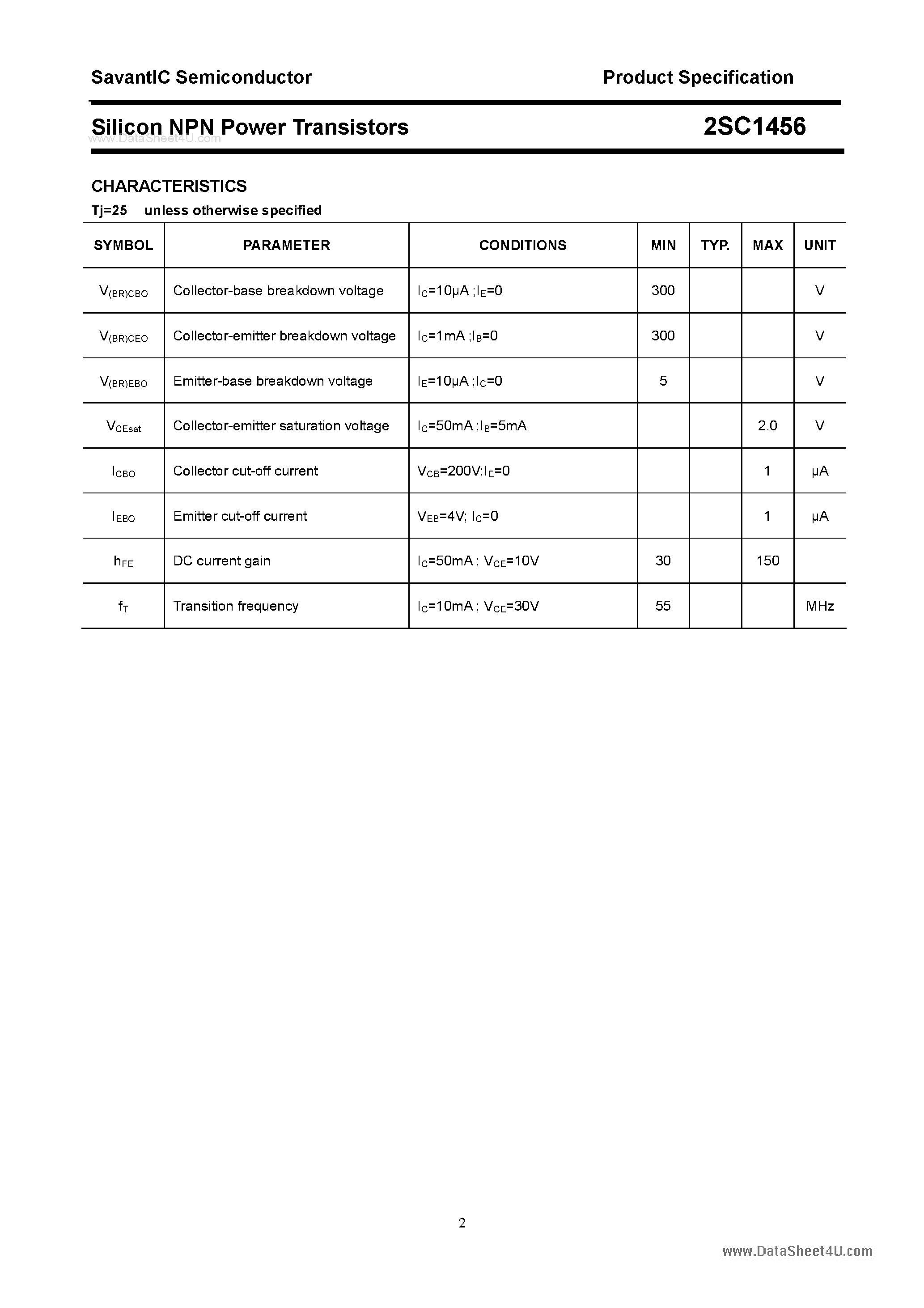 Datasheet 2SC1456 - SILICON POWER TRANSISTOR page 2