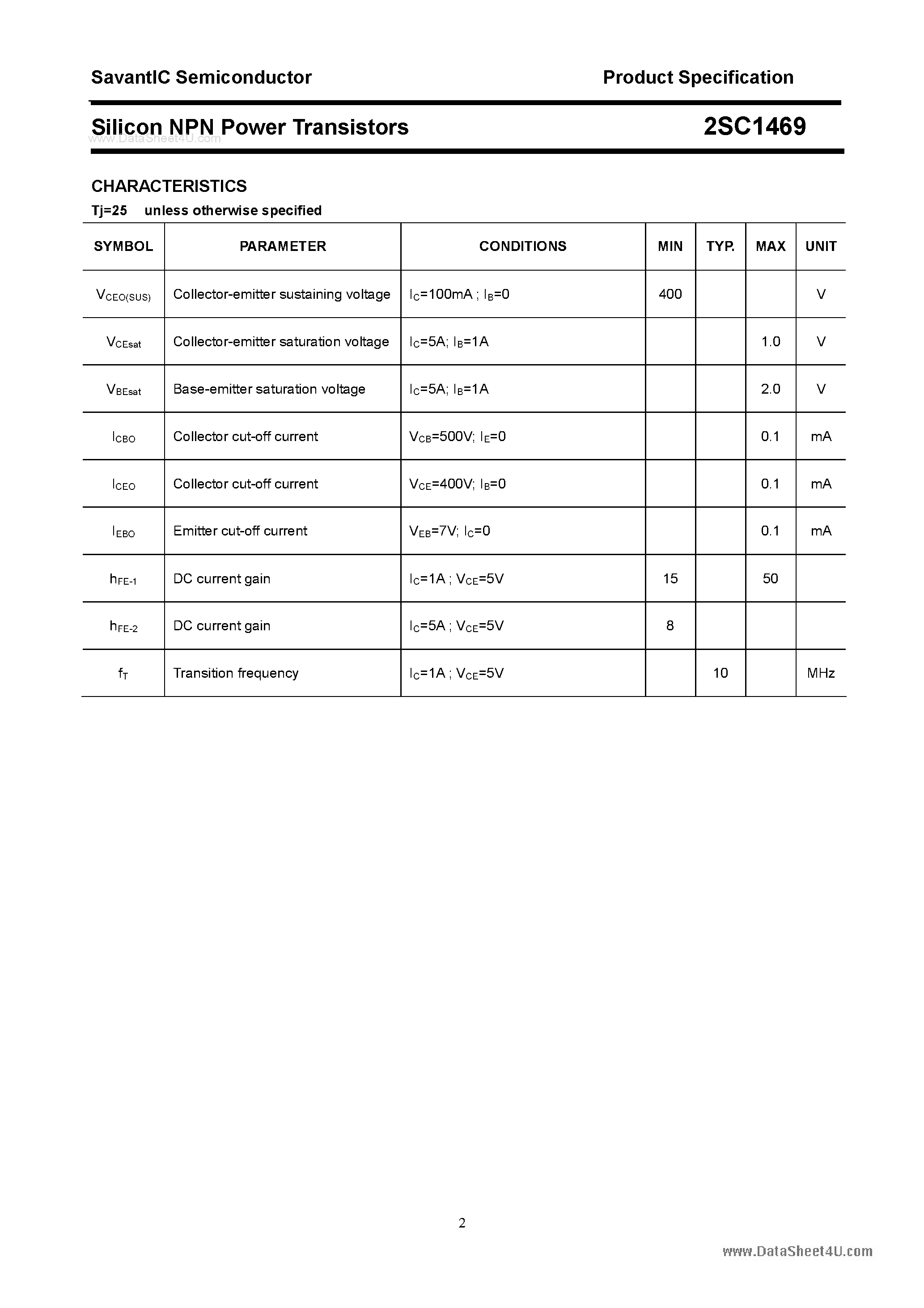 Datasheet 2SC1469 - SILICON POWER TRANSISTOR page 2