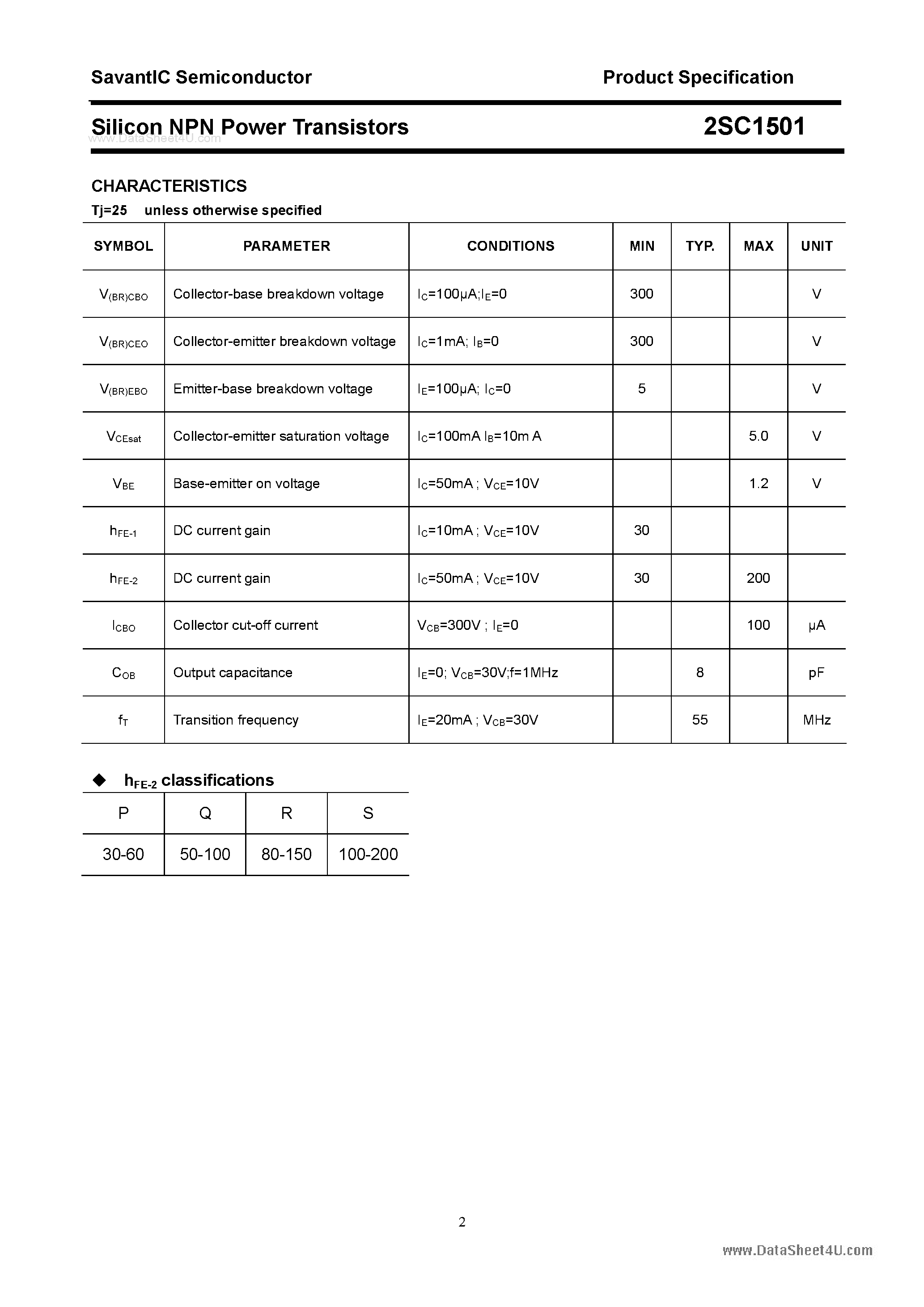 Datasheet 2SC1501 - SILICON POWER TRANSISTOR page 2